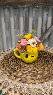 Smiley Face Mug Sola Wood Flower Arrangement