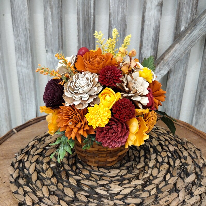 Autumn Harvest Sola Wood Flower Basket Arrangement