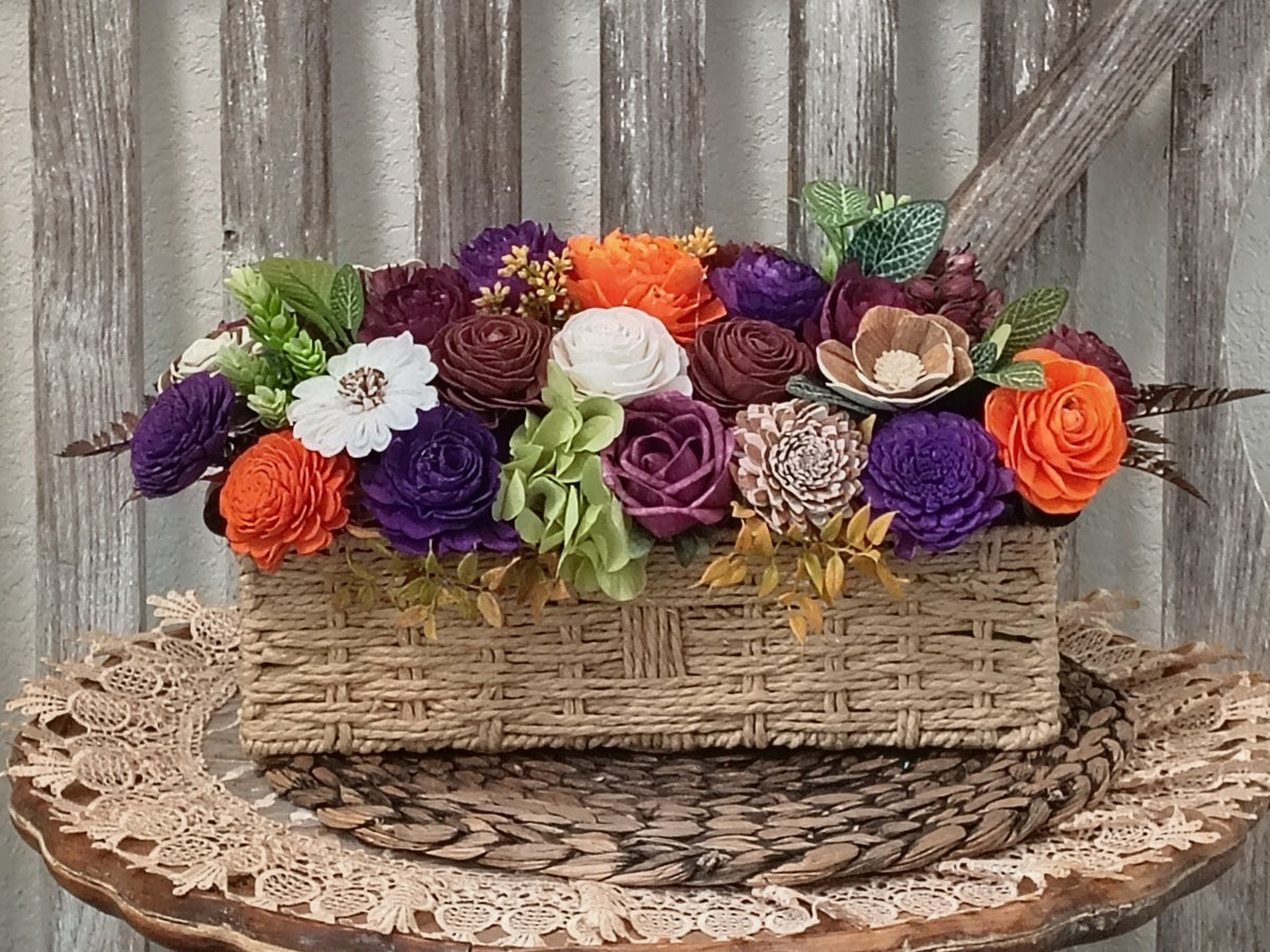 Fall Sola Wood Flower Centerpiece in Woven Basket