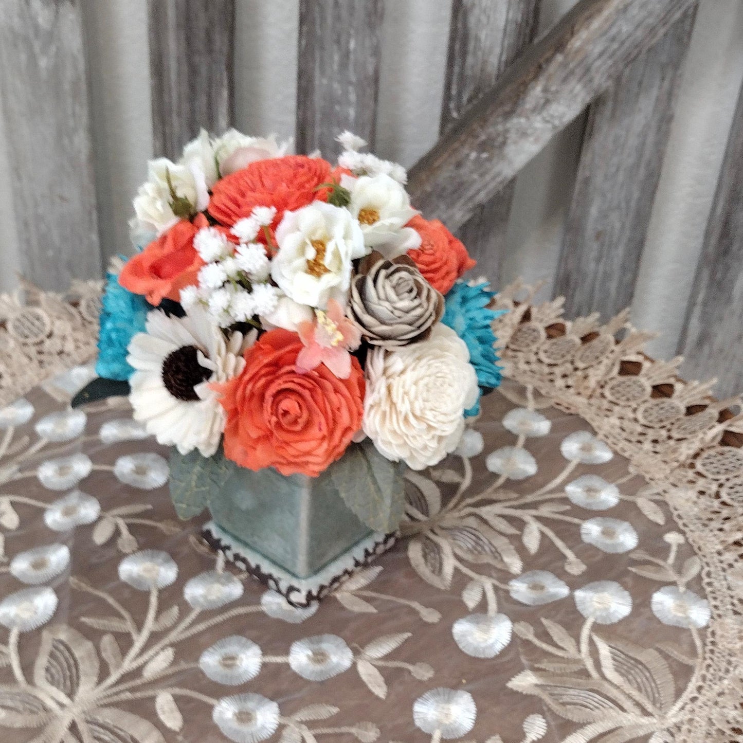 Teal and Coral Sola Wood Flowers