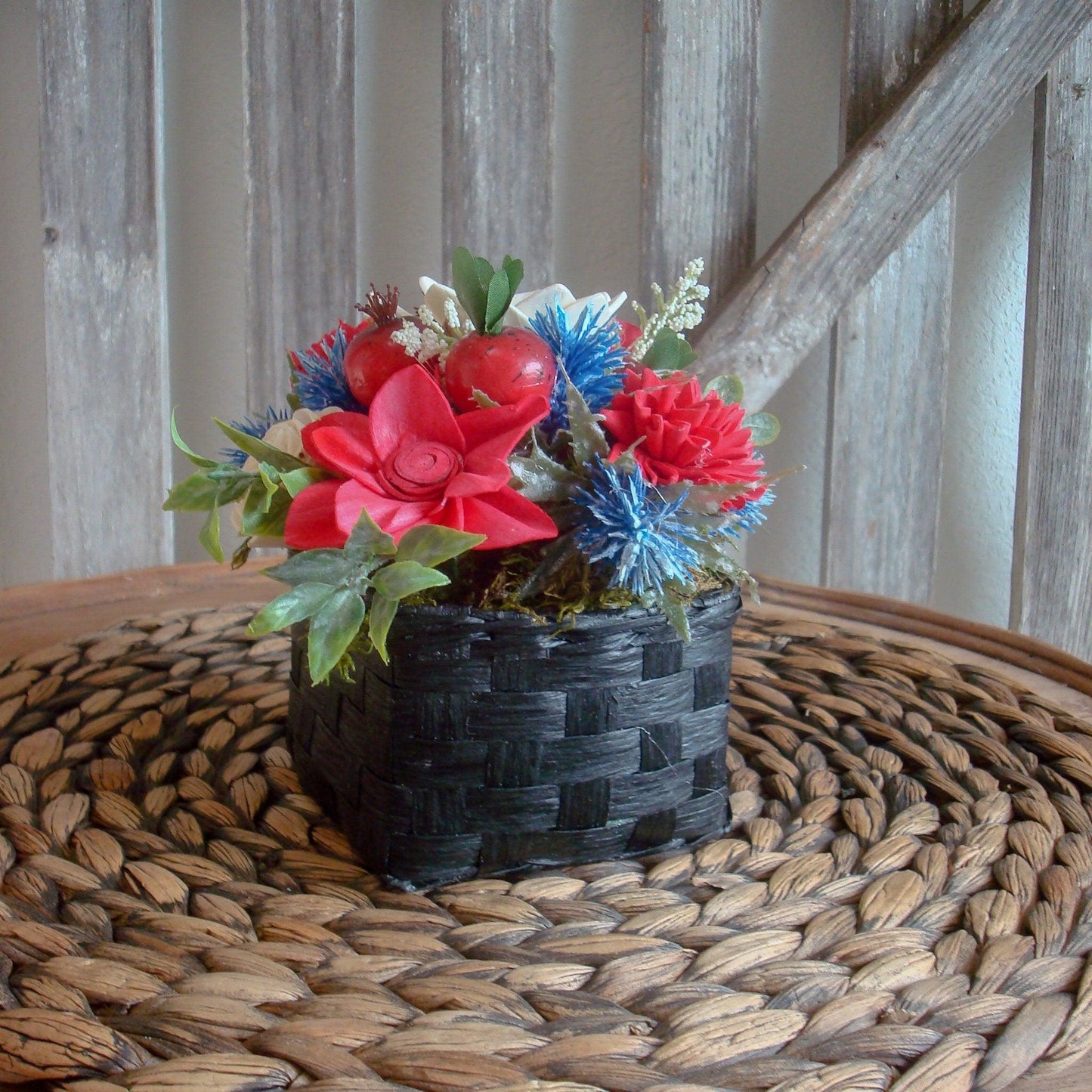 Americana Sola Wood Flower Arrangement, Memorial Day Decor, Fourth of July Table, Red White and Blue