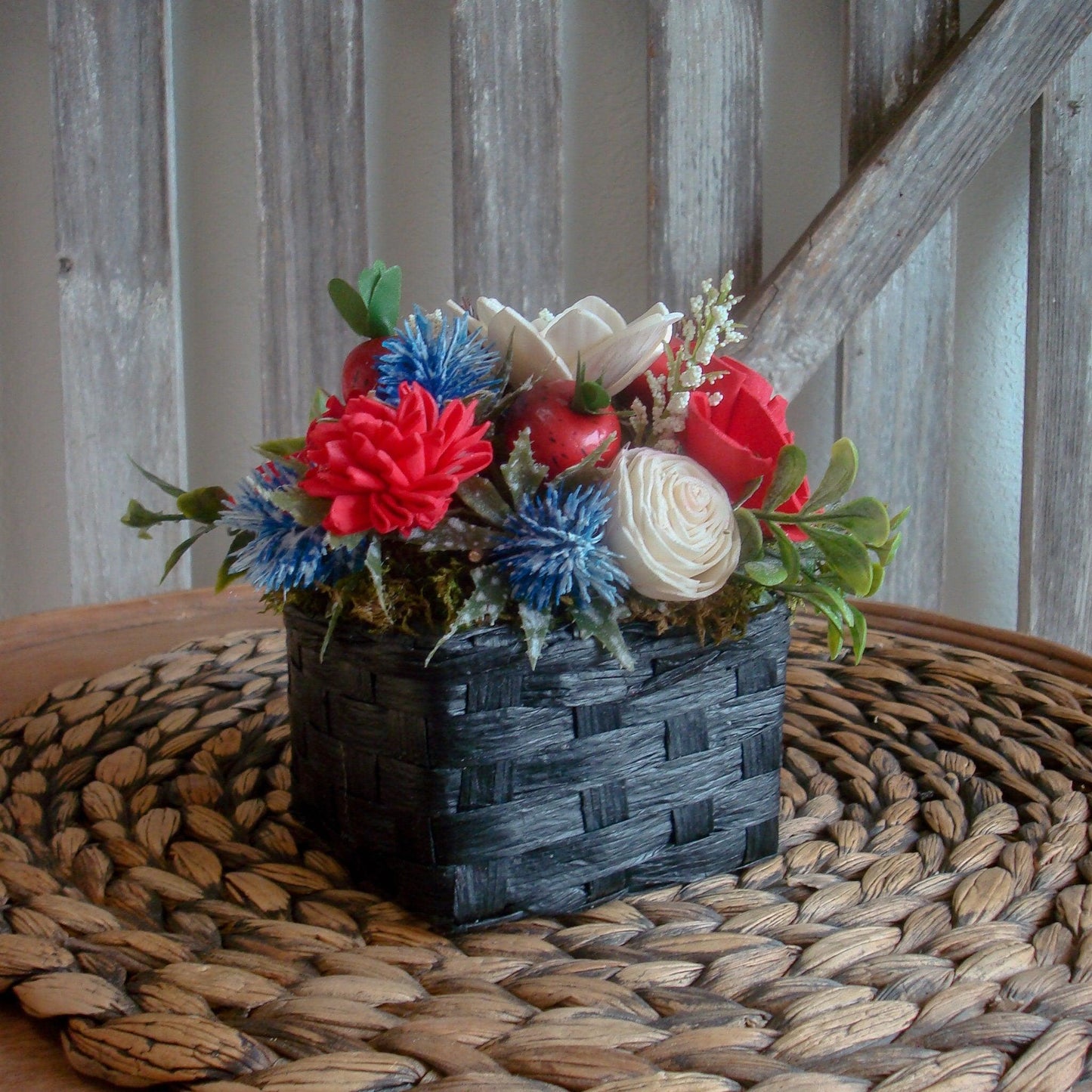 Americana Sola Wood Flower Arrangement, Memorial Day Decor, Fourth of July Table, Red White and Blue