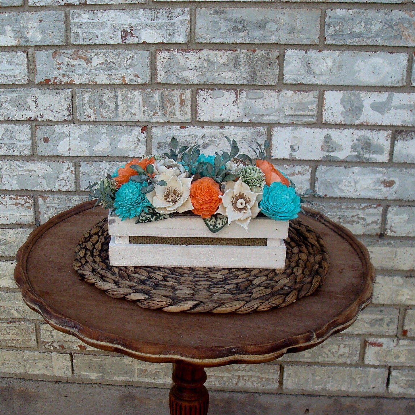 Teal  and Orange Wood Florals, Sola Wood Flowers, Gift for her. Dried Flower Arrangement, Mother's day