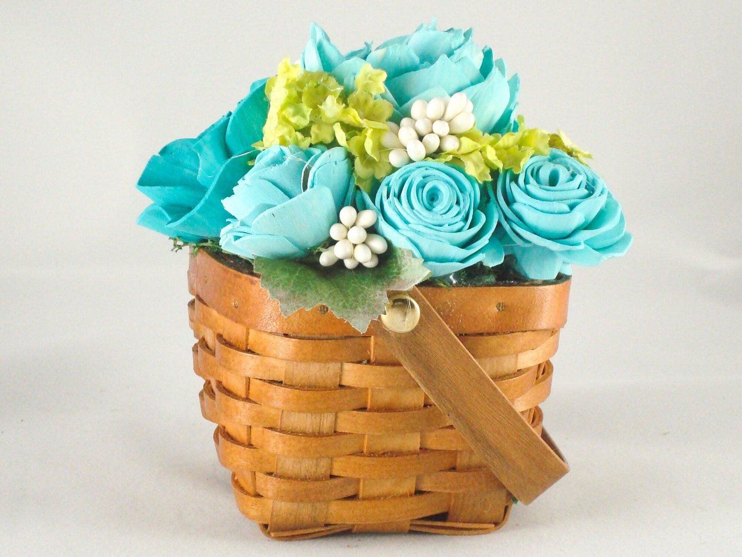 Hand Dyed Wedding florals teal in a basket