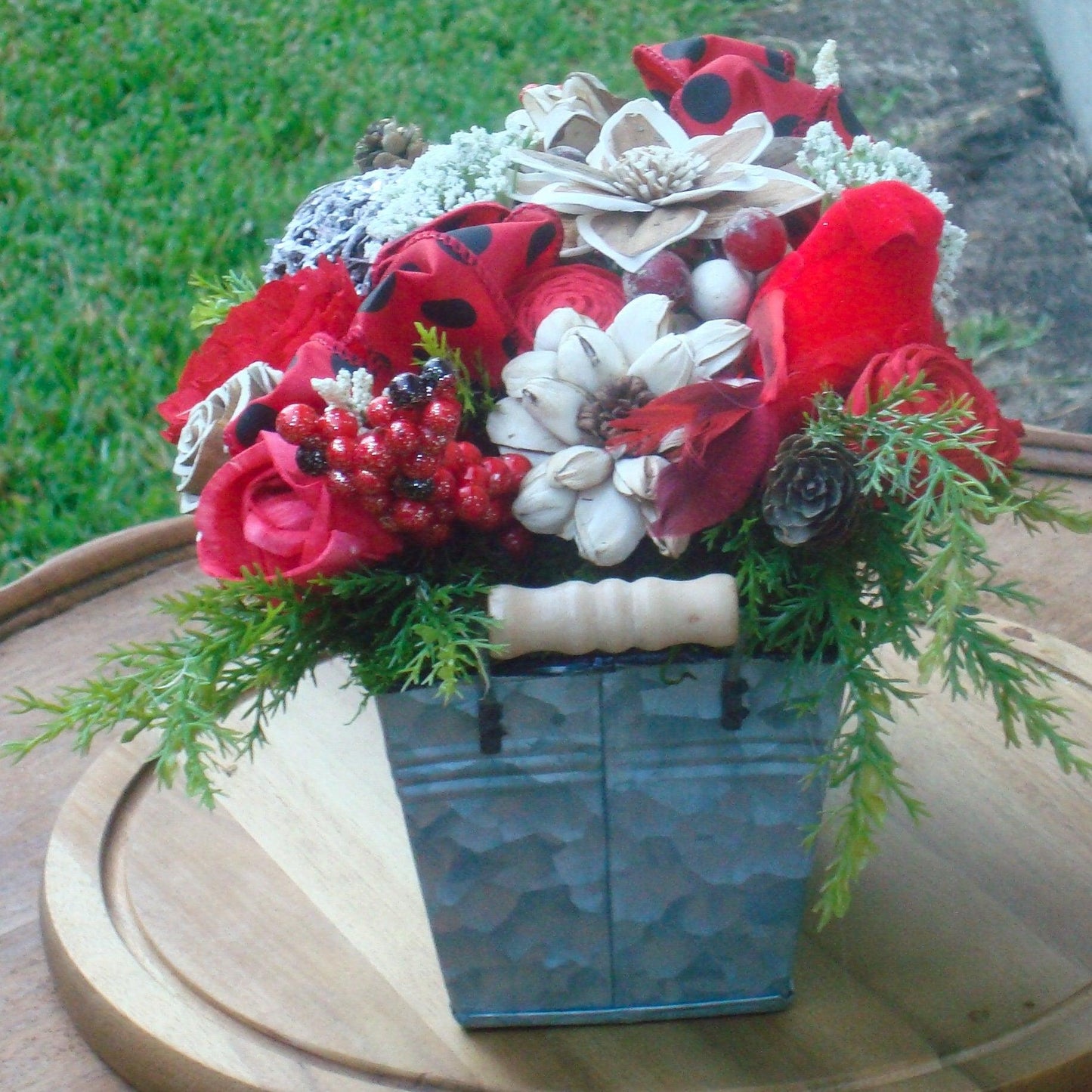 Christmas Centerpiece, Cardinal Decor, Polka Dot Chrismtas