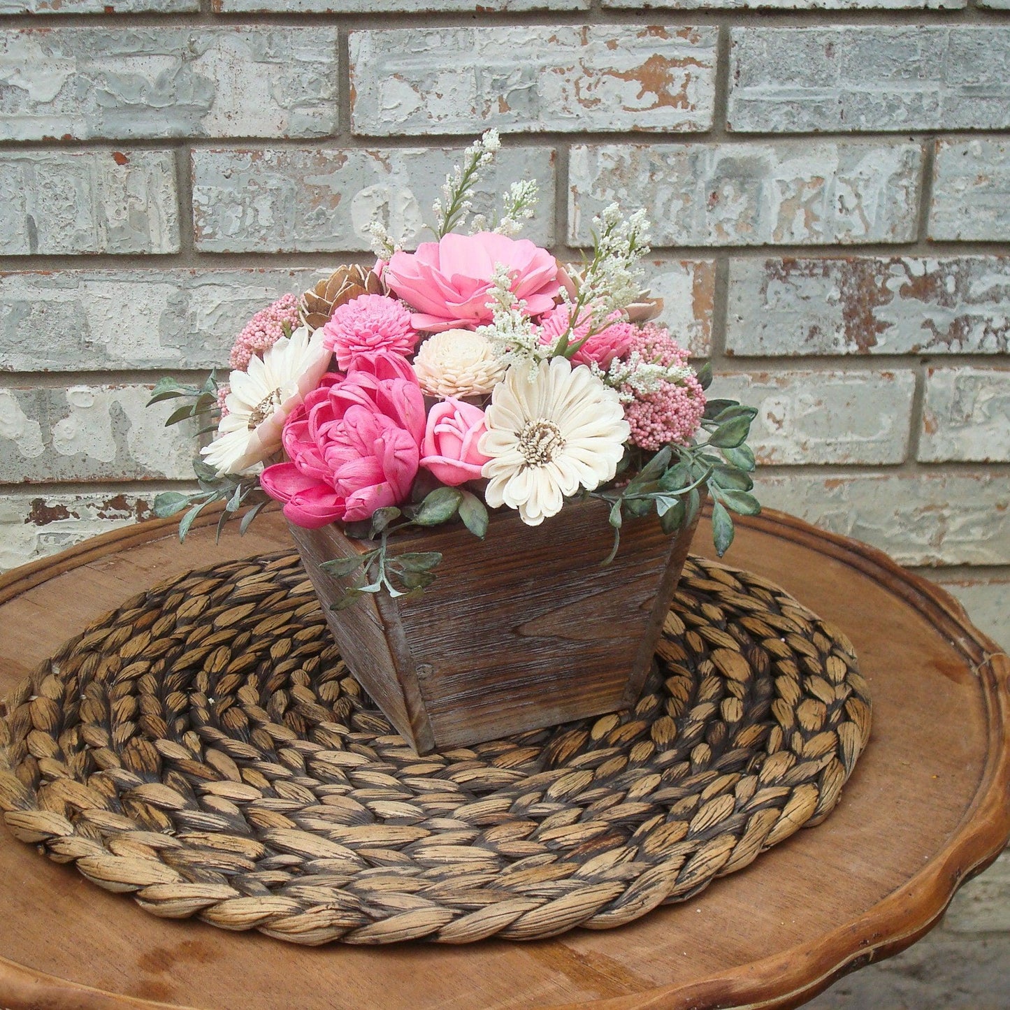 Pink Sola Wood Flowers in  Wood Containter, perfect gift for her, Gift for Mom, Centerpiece, Sola Wood Flowers