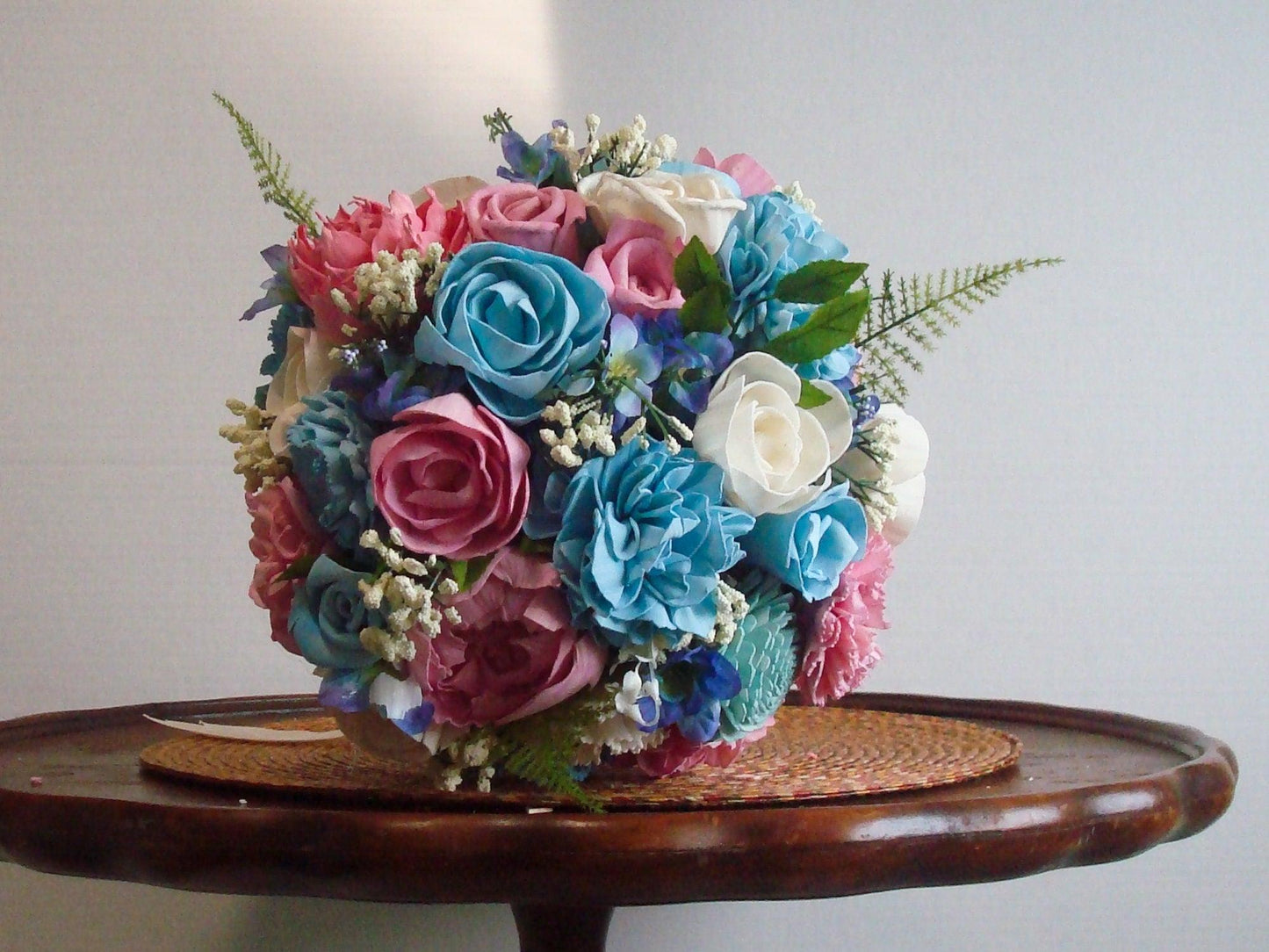 Sola Flower Bouquet Wood Flower Bouquet Pink and Blue Wedding Dried Flower Bouquet Fake Flower Bouquet Sola Wood Flowers