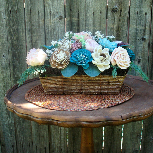 Beautiful Teal and Cream Sola Wood Flower Centerpiece