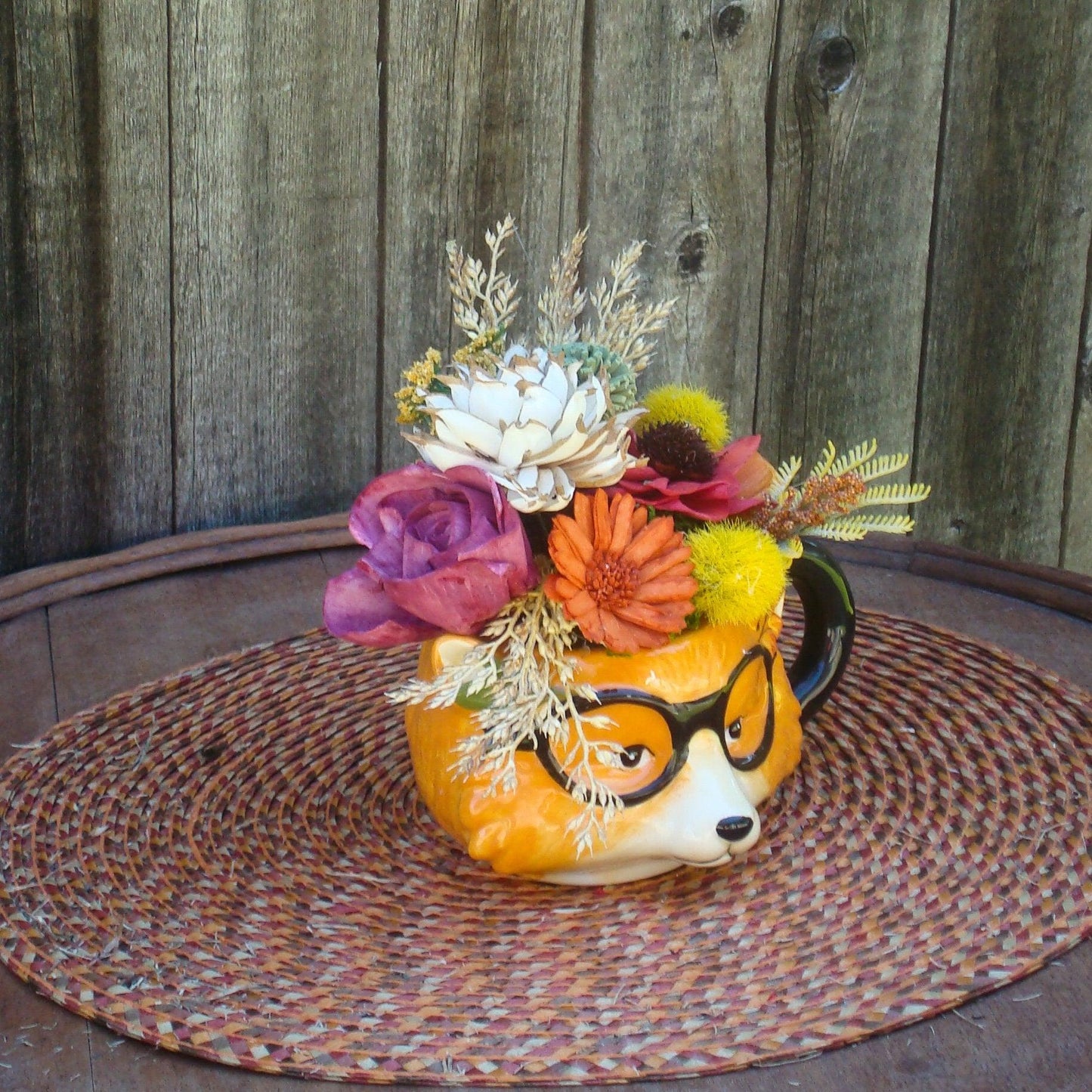 Fall centerpiece, Fall Fox Centerpiece, Novelty Floral, Fall Decor, Sola Wood Flowers, earth tones