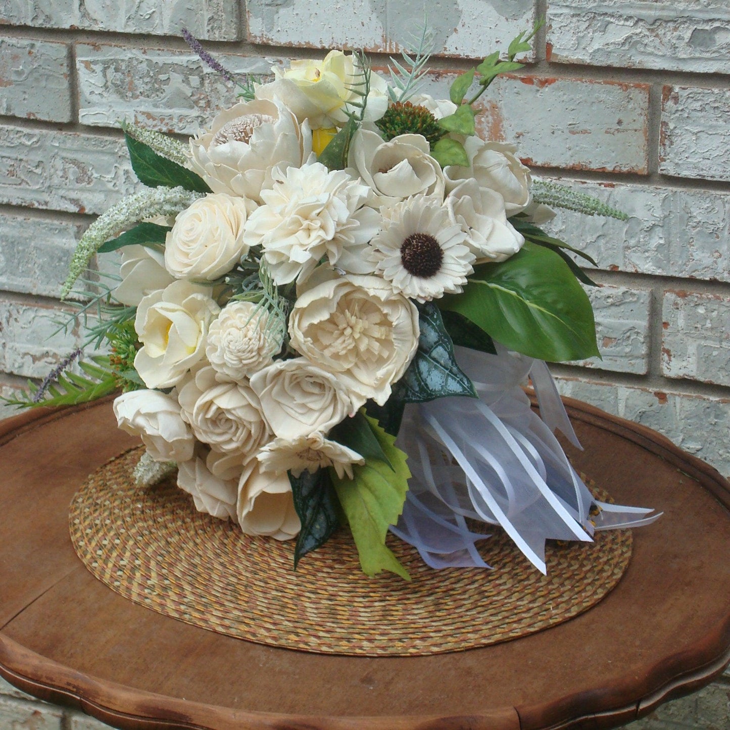 All White Bridal Bouquet, Sola Flower Bouquet, All White Wedding Flowers