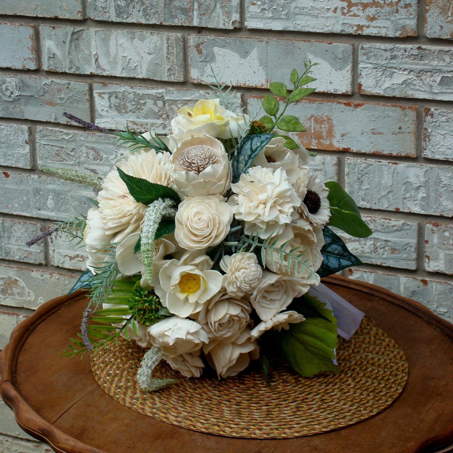 All White Bridal Bouquet, Sola Flower Bouquet, All White Wedding Flowers