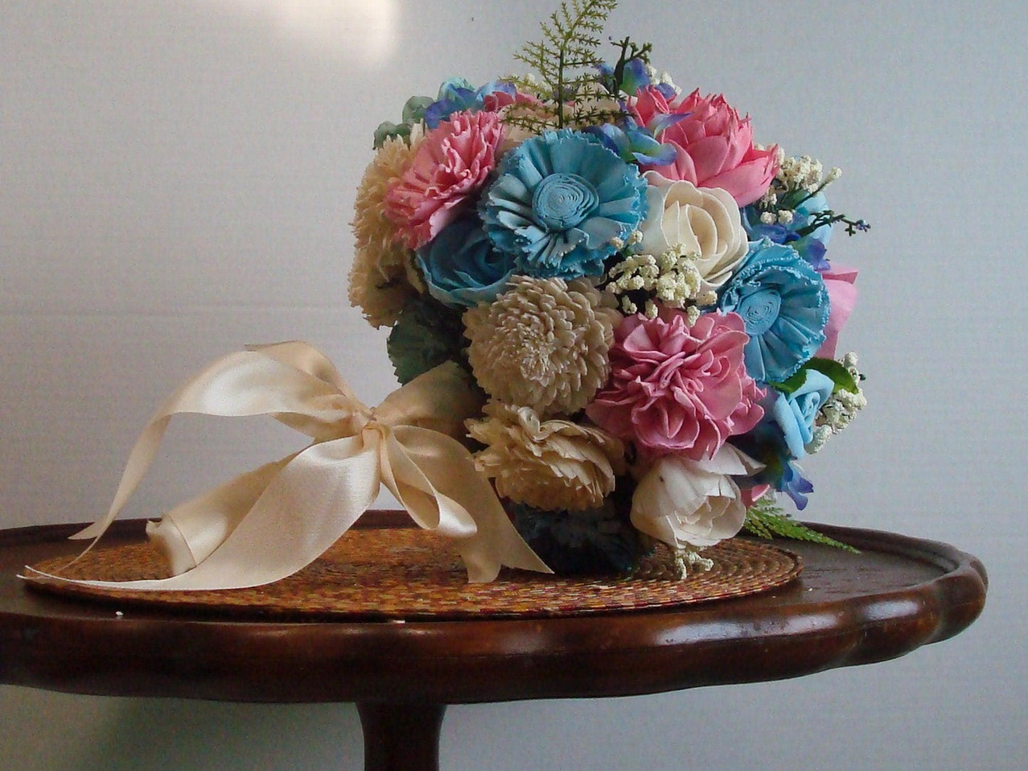 Sola Flower Bouquet Wood Flower Bouquet Pink and Blue Wedding Dried Flower Bouquet Fake Flower Bouquet Sola Wood Flowers