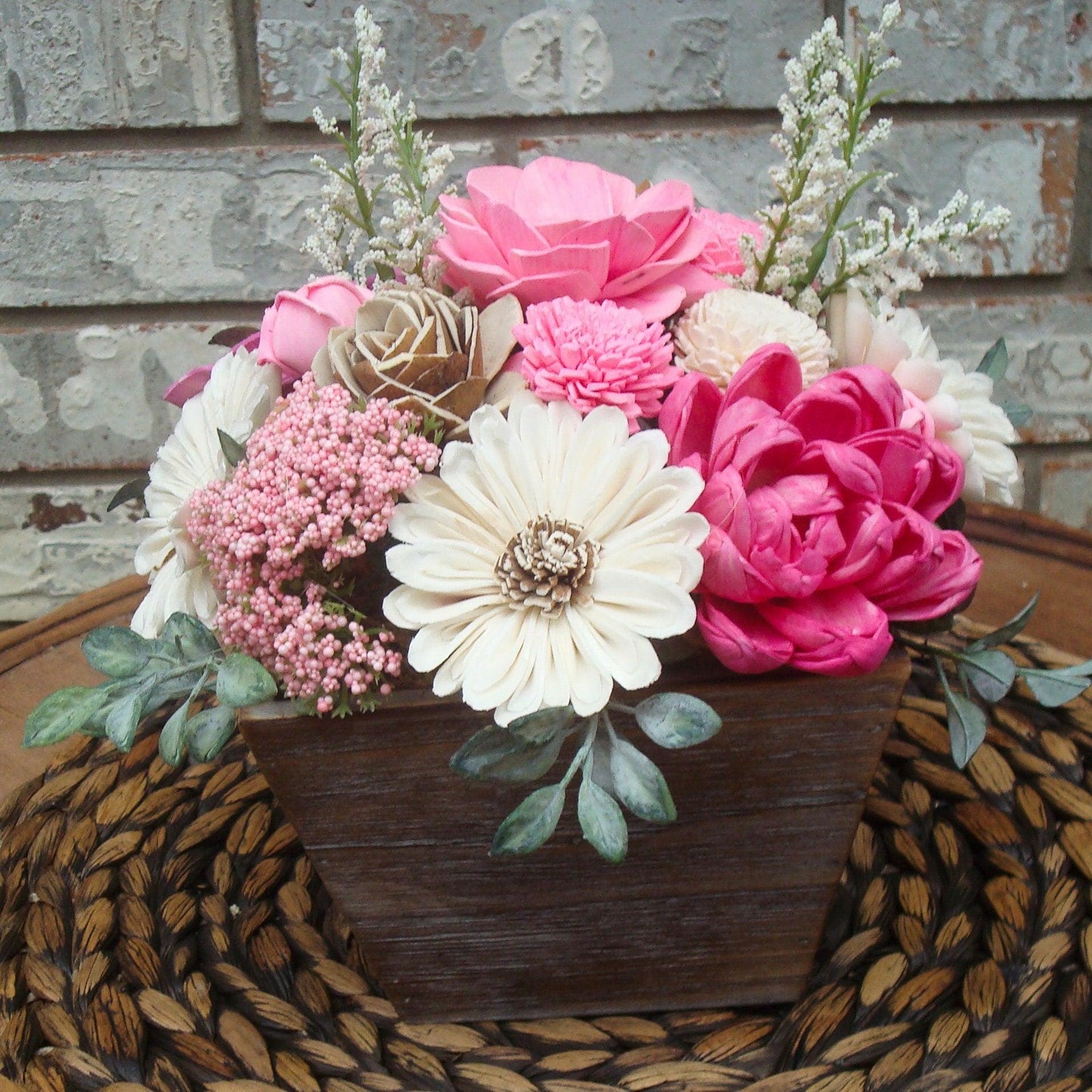 Pink Sola Wood Flowers in  Wood Containter, perfect gift for her, Gift for Mom, Centerpiece, Sola Wood Flowers