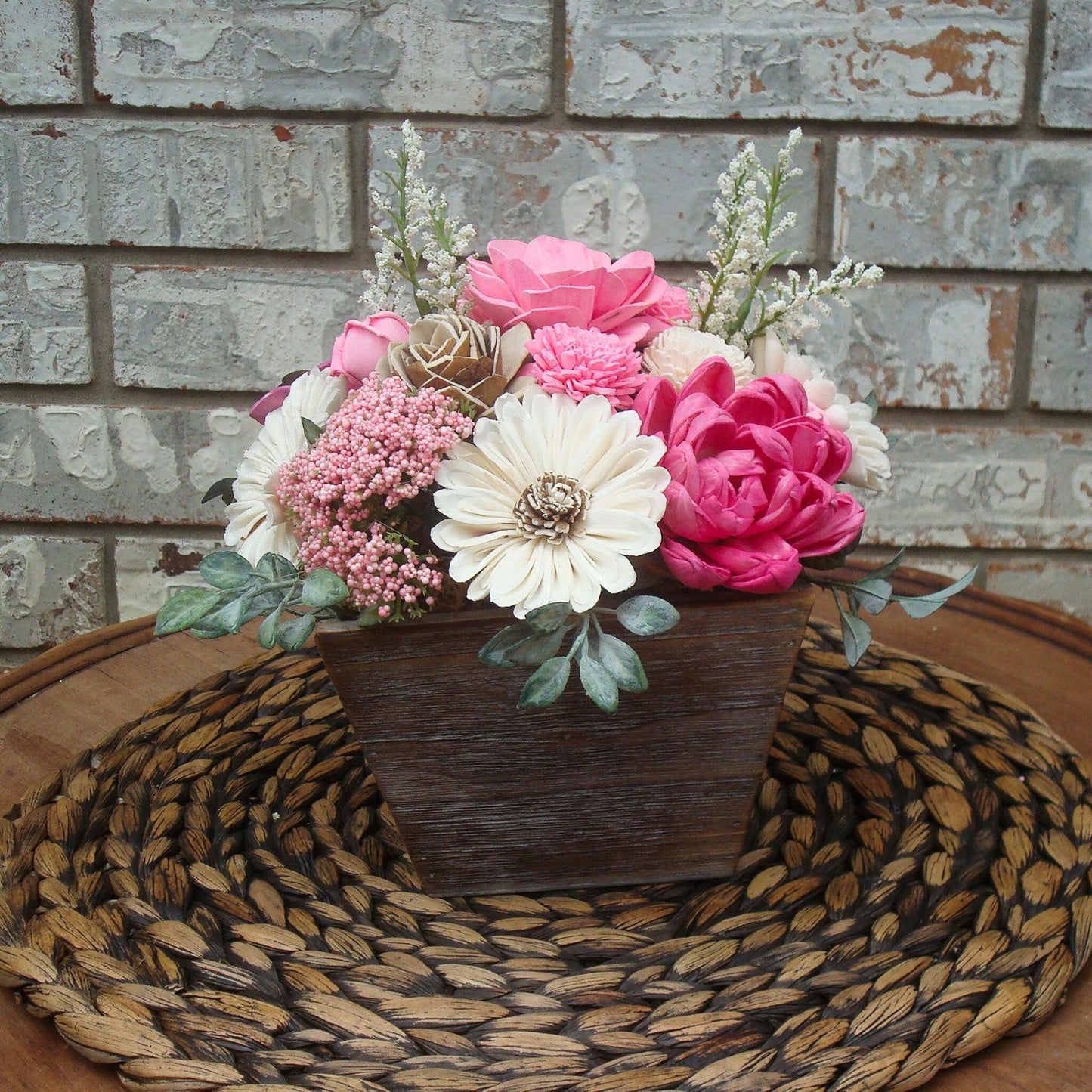 Pink Sola Wood Flowers in  Wood Containter, perfect gift for her, Gift for Mom, Centerpiece, Sola Wood Flowers