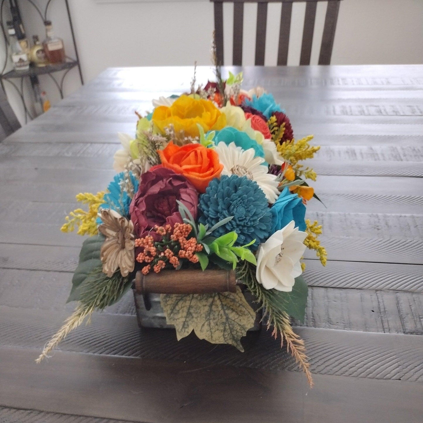 Beautiful brillant colored Centerpiece. Sola Wood Flower Arrangement, Christmas Gift