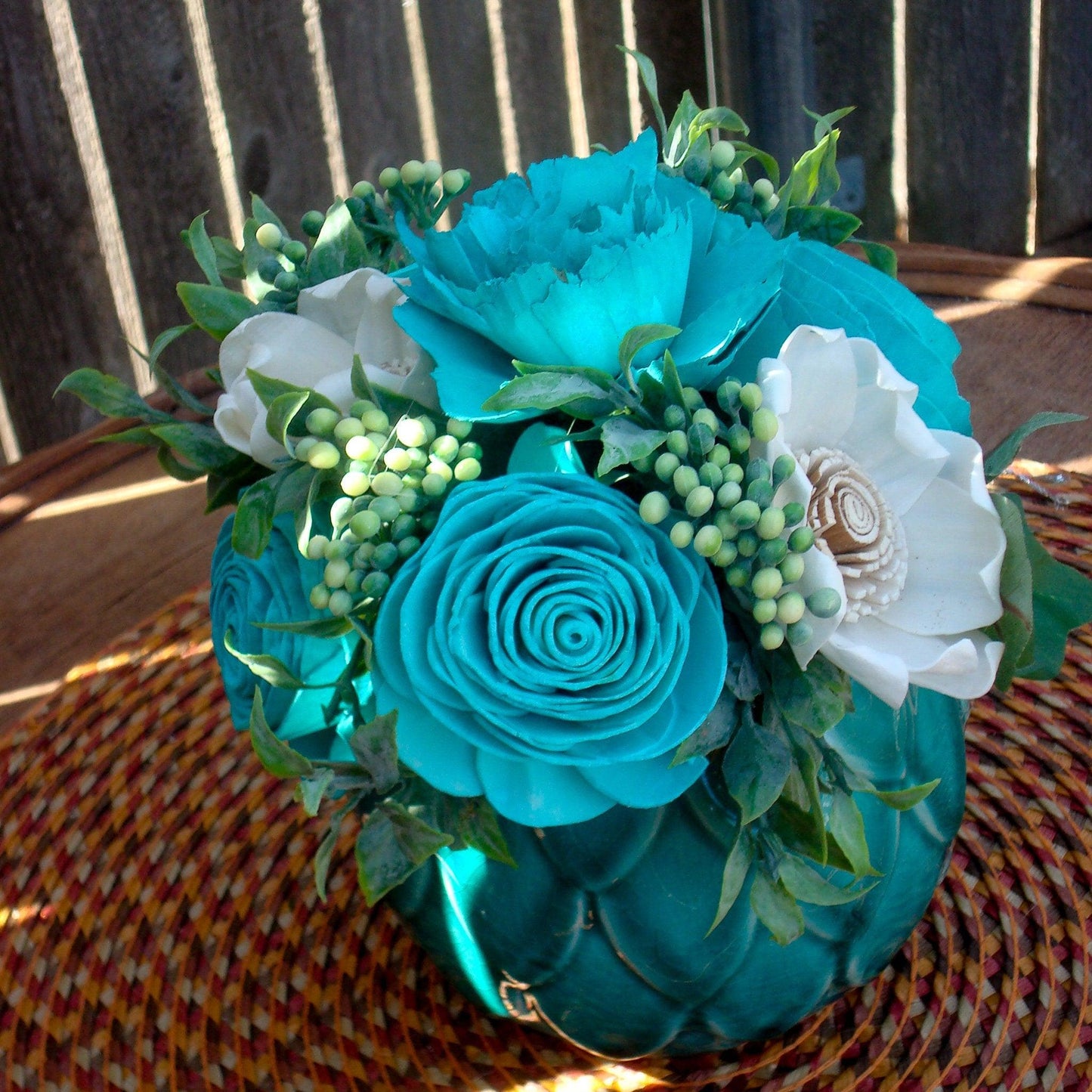 Sola Wood Flowers, Owl Collectors Gift, Teal Wood Flowers