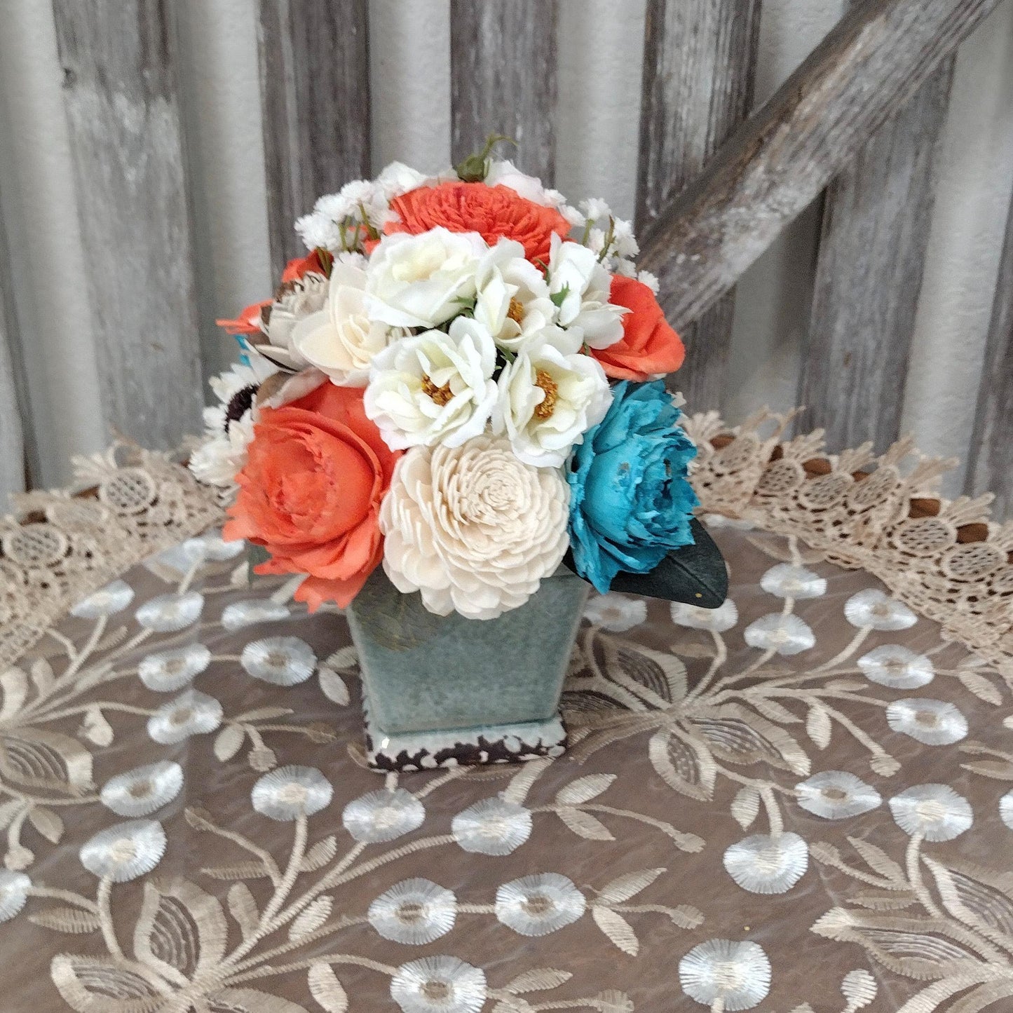 Teal and Coral Sola Wood Flowers