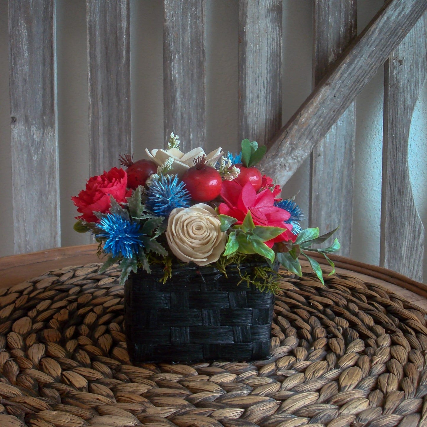 Americana Sola Wood Flower Arrangement, Memorial Day Decor, Fourth of July Table, Red White and Blue