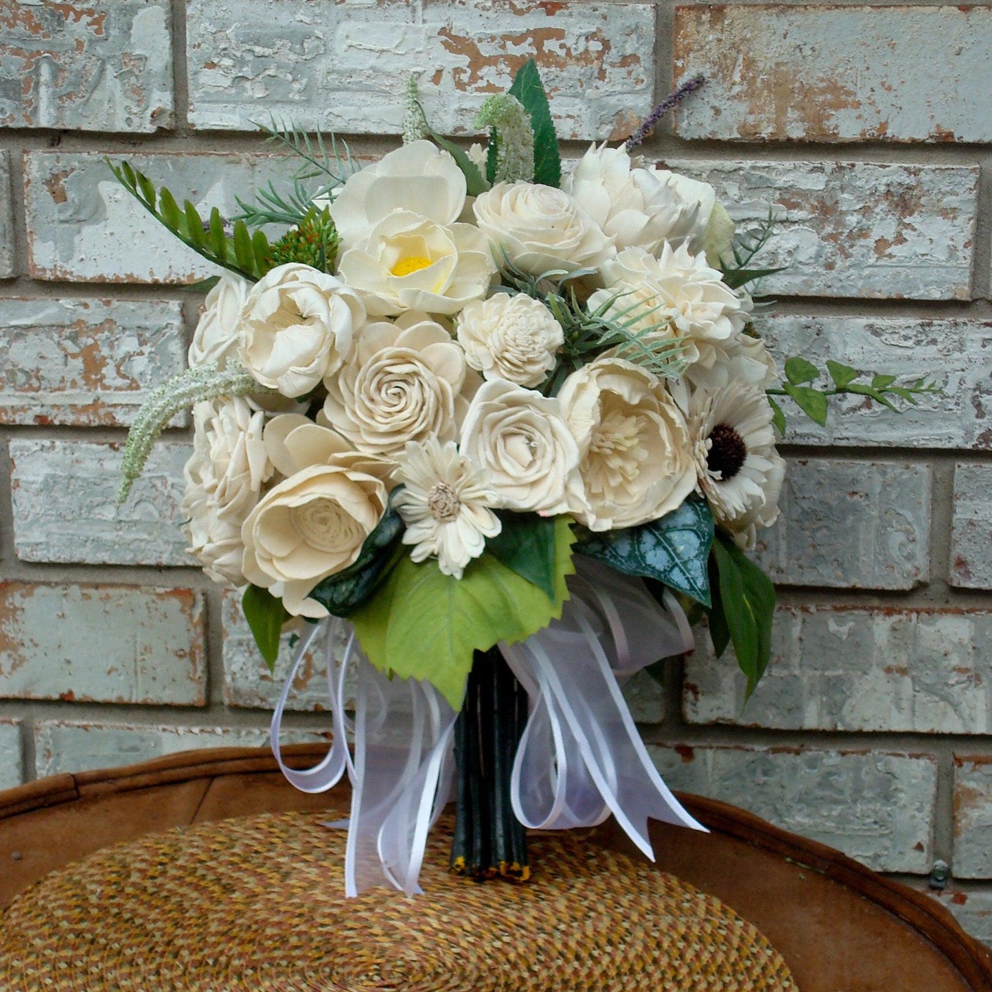 All White Bridal Bouquet, Sola Flower Bouquet, All White Wedding Flowers