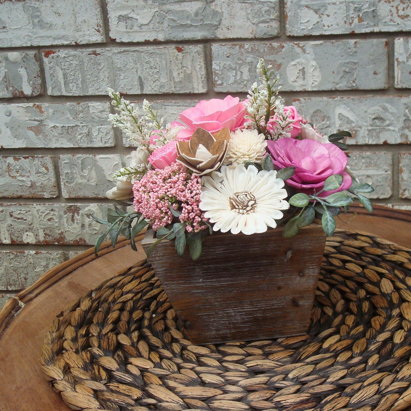 Pink Sola Wood Flowers in  Wood Containter, perfect gift for her, Gift for Mom, Centerpiece, Sola Wood Flowers