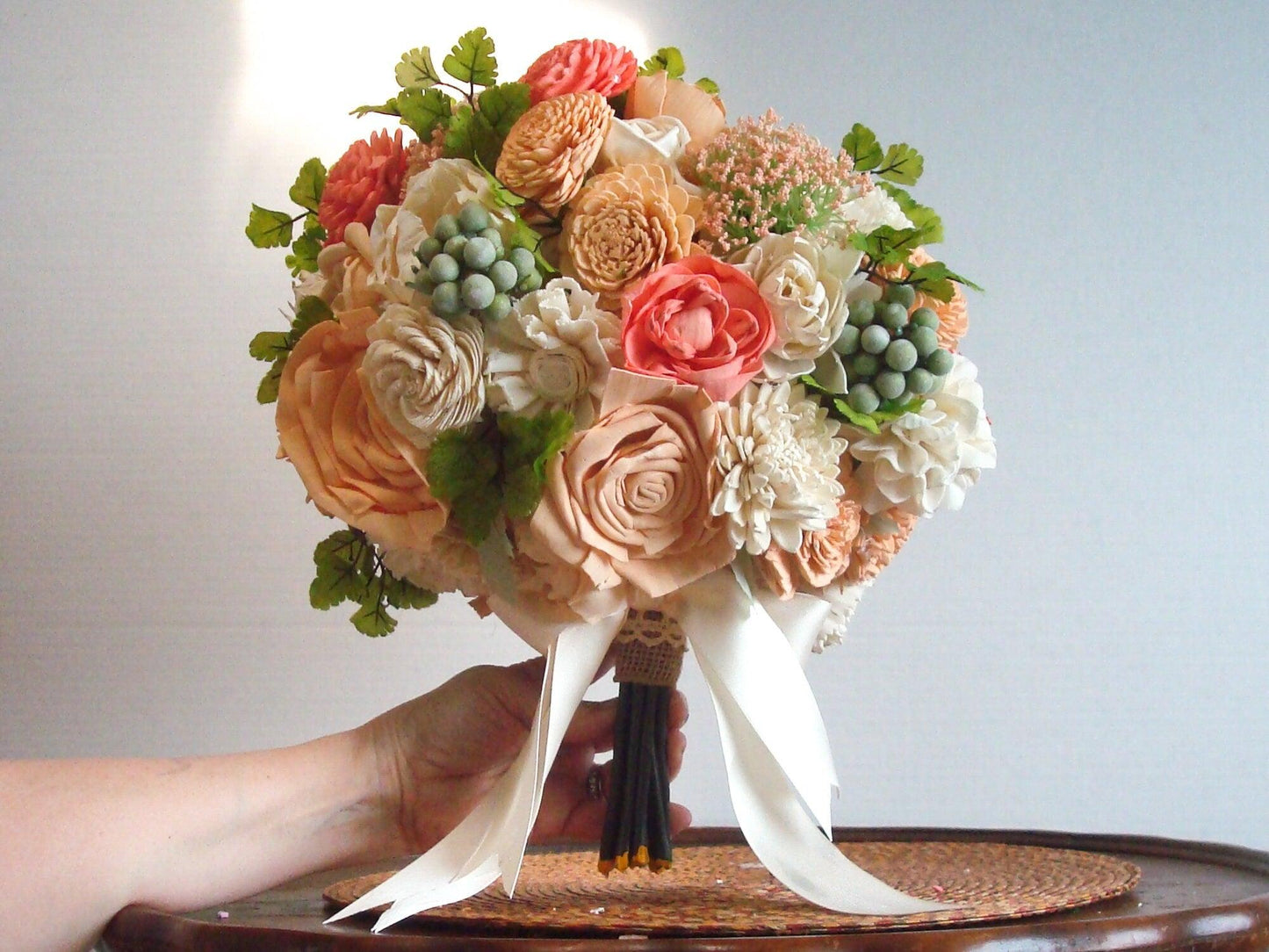 Peach and Green Wood Flower Bouquet Wood Flowers Wood Flowers Bouquet sola Wood Flower Bouquet