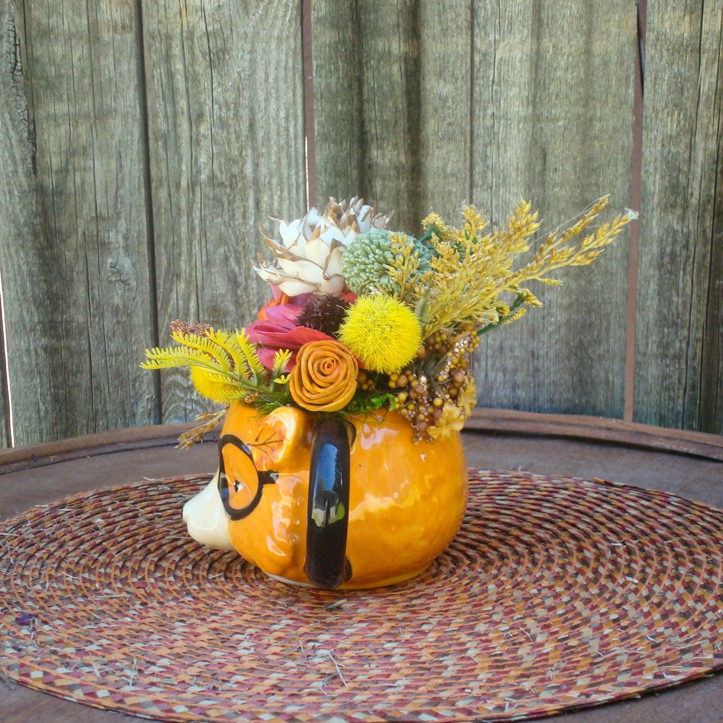 Fall centerpiece, Fall Fox Centerpiece, Novelty Floral, Fall Decor, Sola Wood Flowers, earth tones