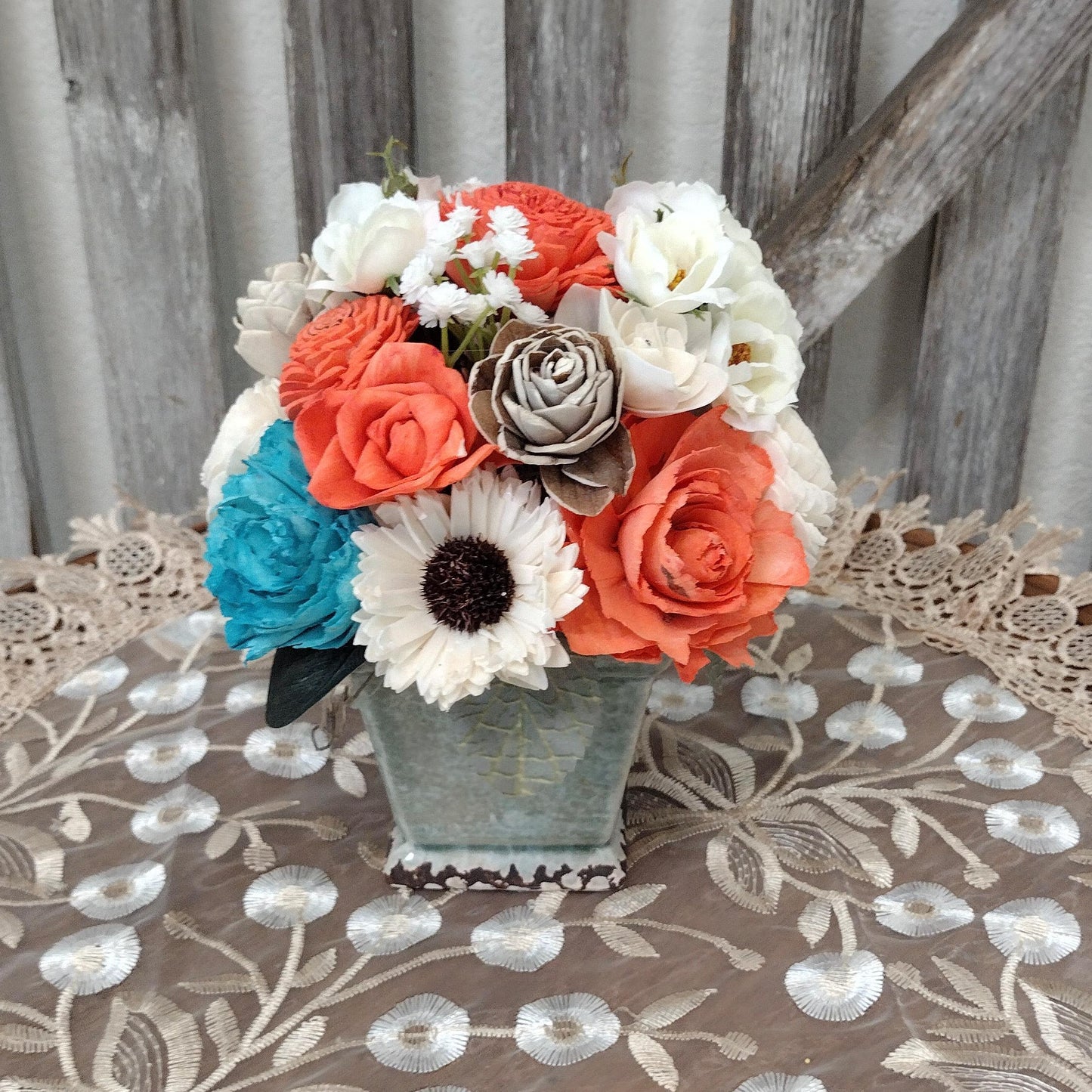 Teal and Coral Sola Wood Flowers