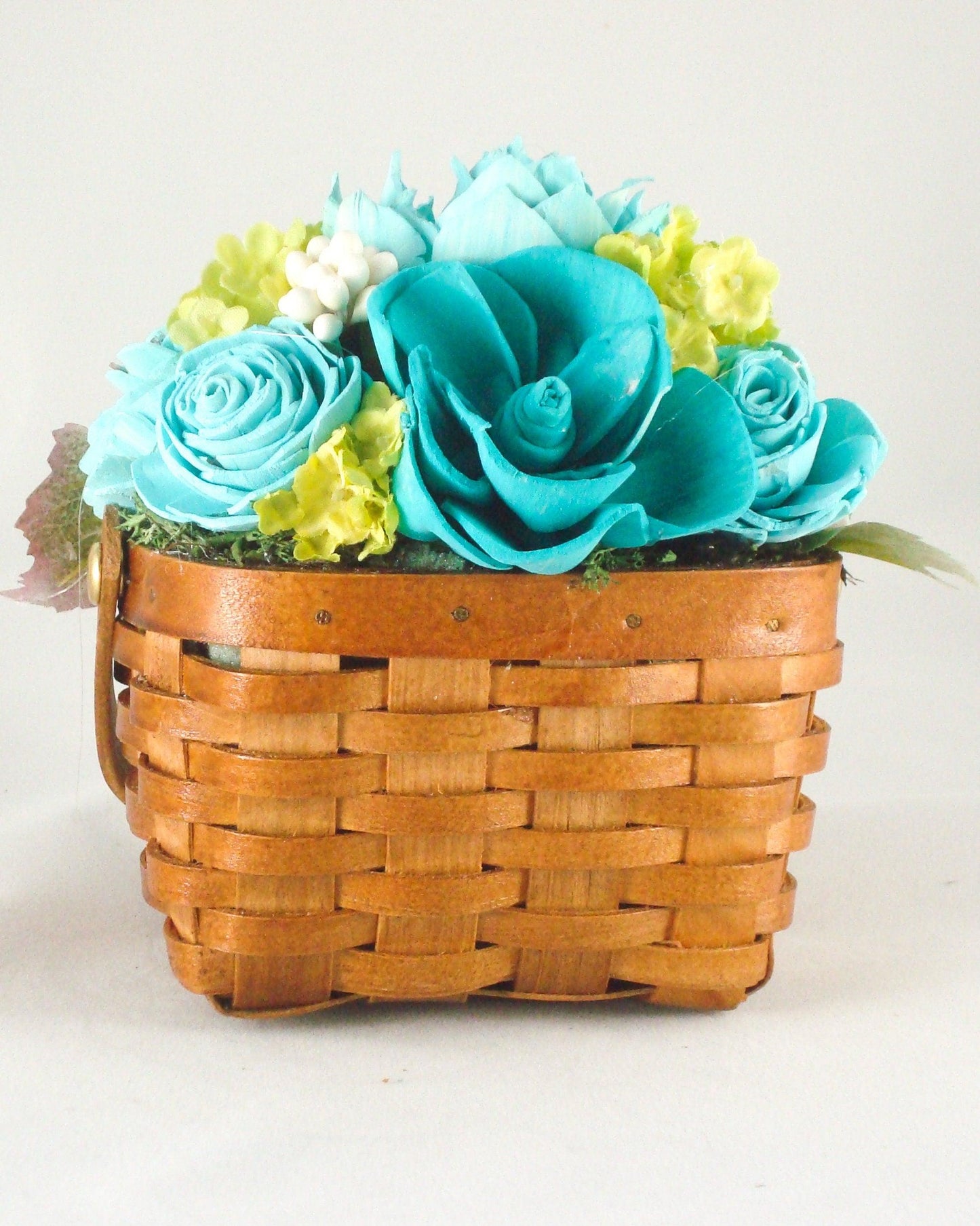 Hand Dyed Wedding florals teal in a basket