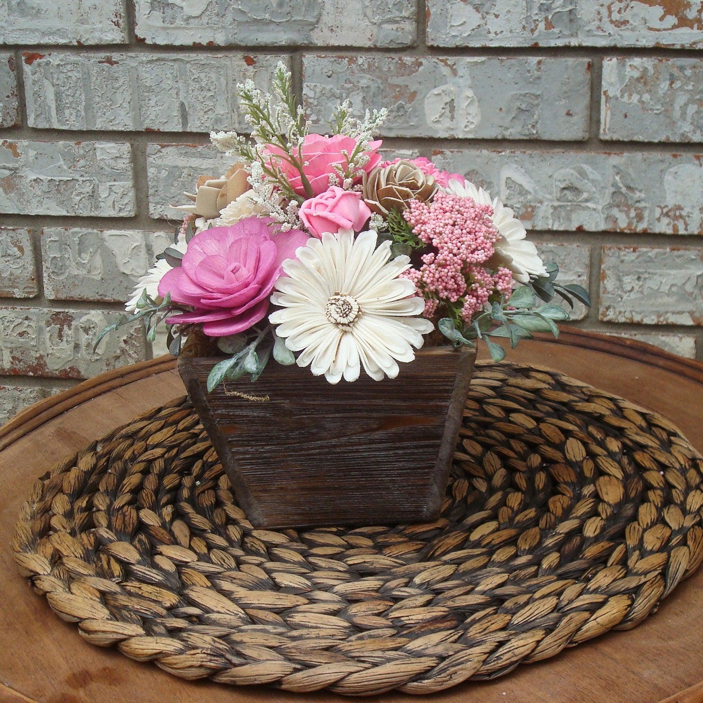 Pink Sola Wood Flowers in  Wood Containter, perfect gift for her, Gift for Mom, Centerpiece, Sola Wood Flowers