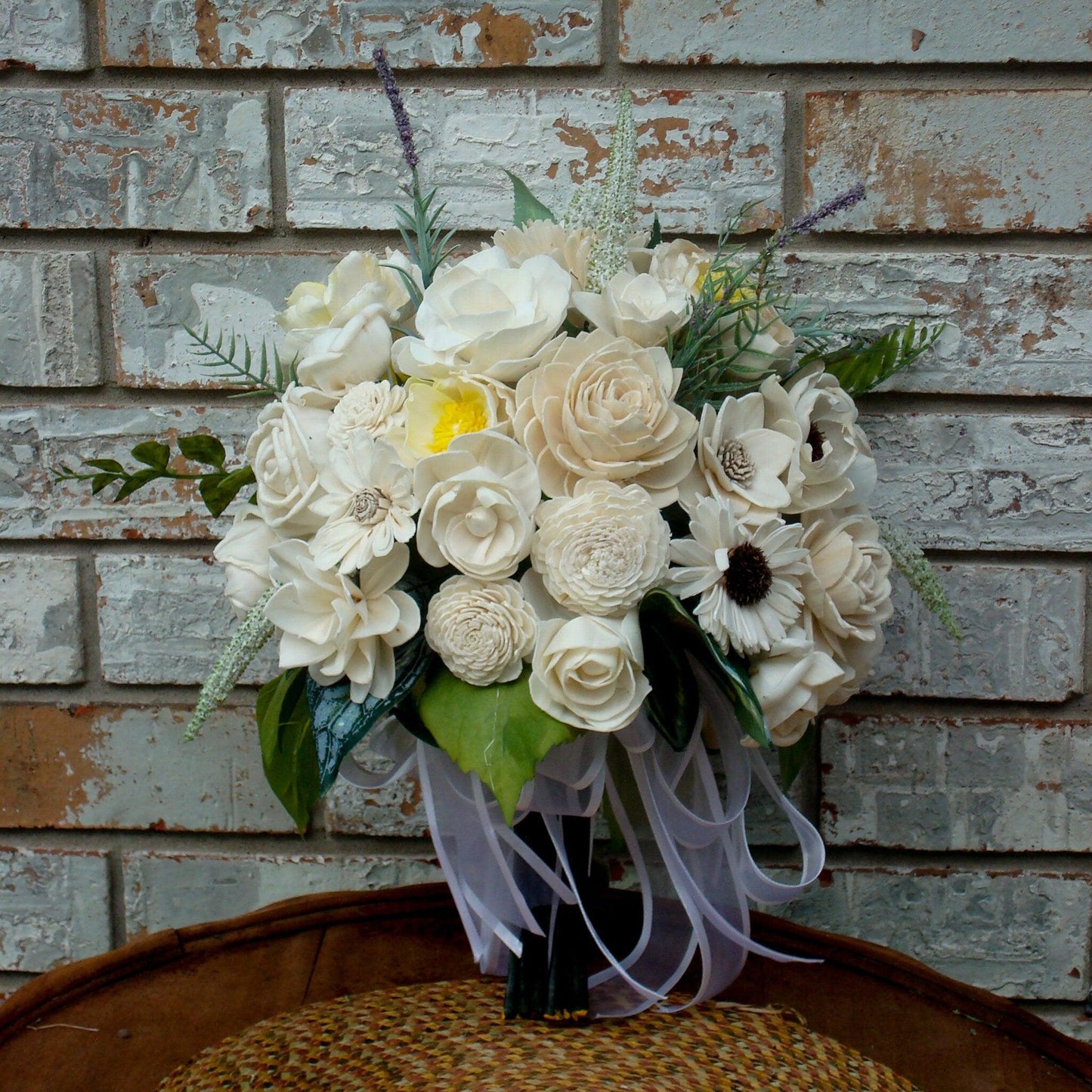 All White Bridal Bouquet, Sola Flower Bouquet, All White Wedding Flowers