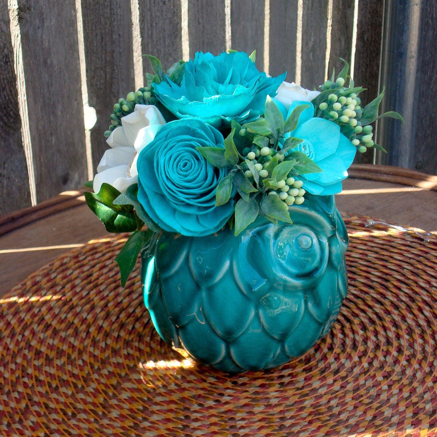 Sola Wood Flowers, Owl Collectors Gift, Teal Wood Flowers