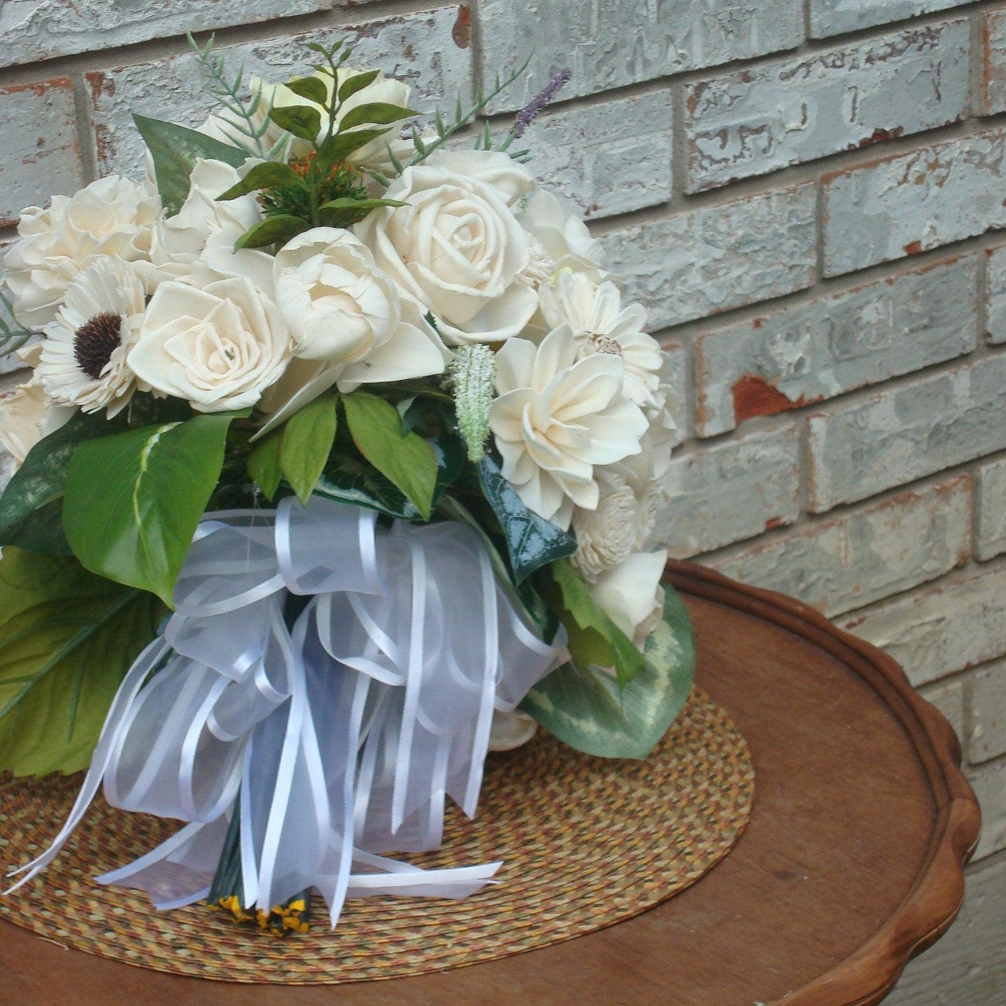 All White Bridal Bouquet, Sola Flower Bouquet, All White Wedding Flowers