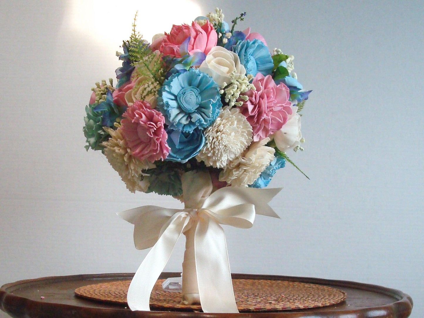 Sola Flower Bouquet Wood Flower Bouquet Pink and Blue Wedding Dried Flower Bouquet Fake Flower Bouquet Sola Wood Flowers