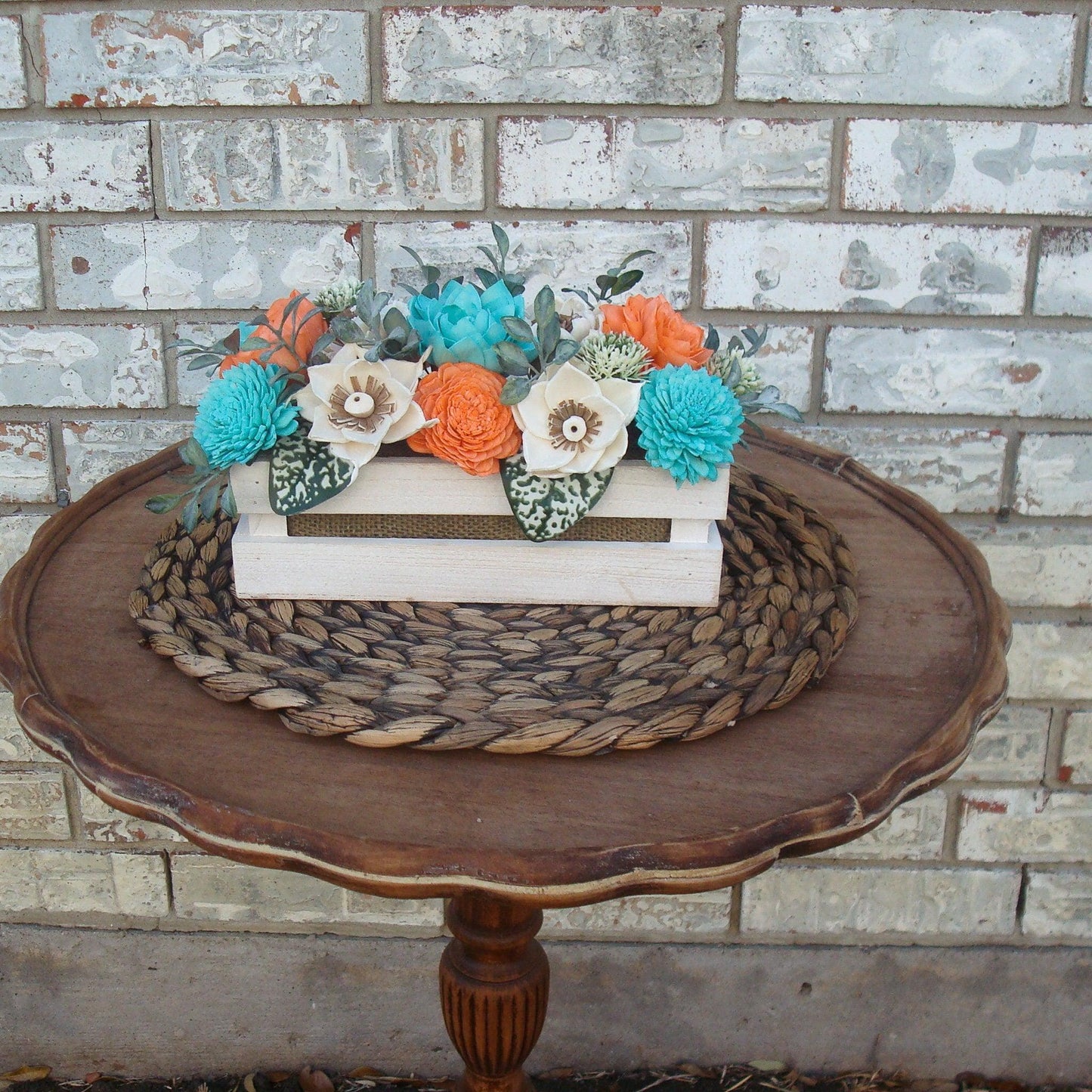 Teal  and Orange Wood Florals, Sola Wood Flowers, Gift for her. Dried Flower Arrangement, Mother's day