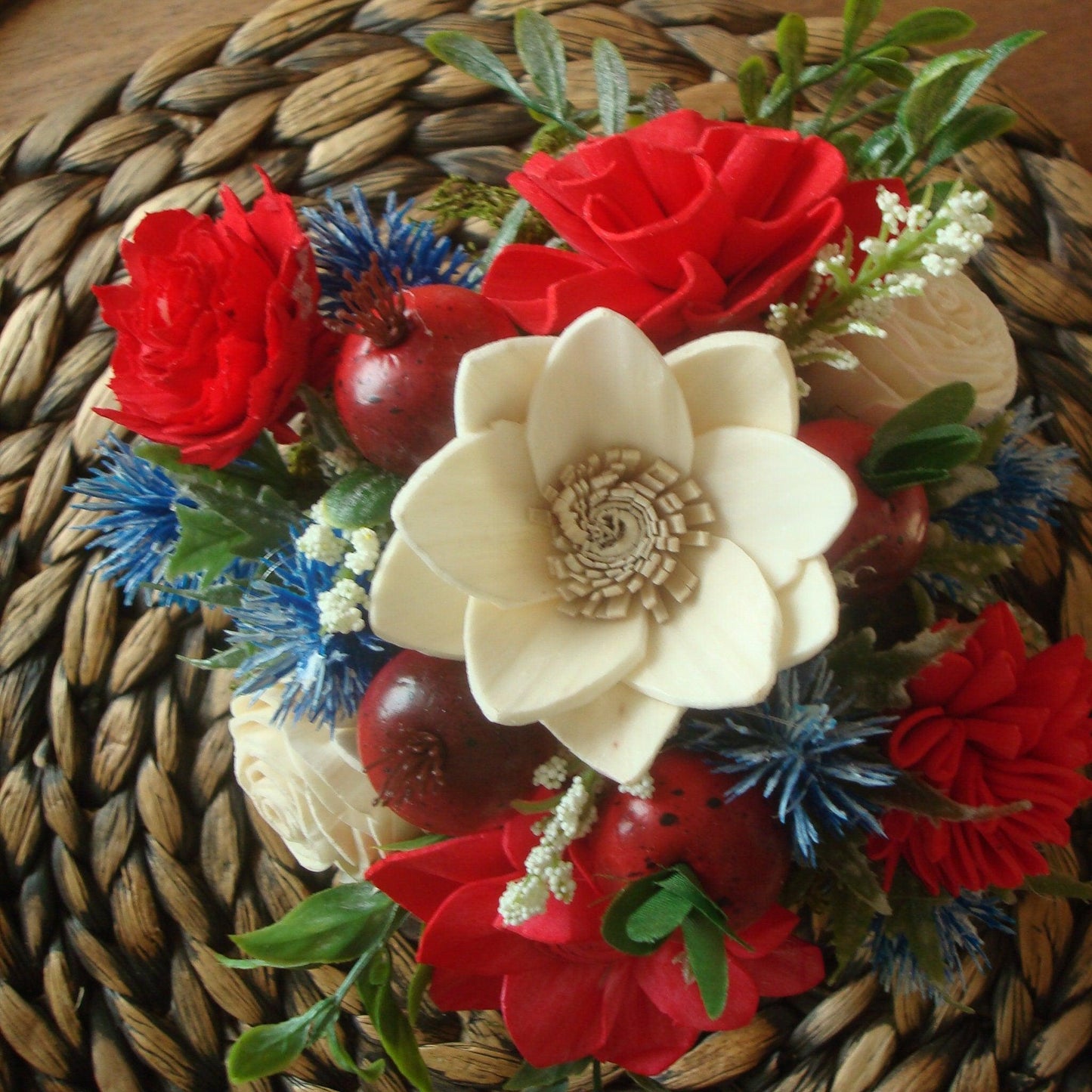 Americana Sola Wood Flower Arrangement, Memorial Day Decor, Fourth of July Table, Red White and Blue