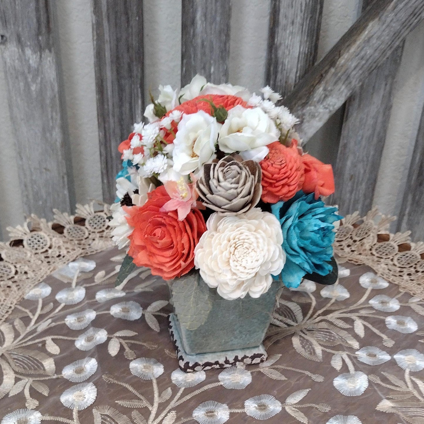 Teal and Coral Sola Wood Flowers