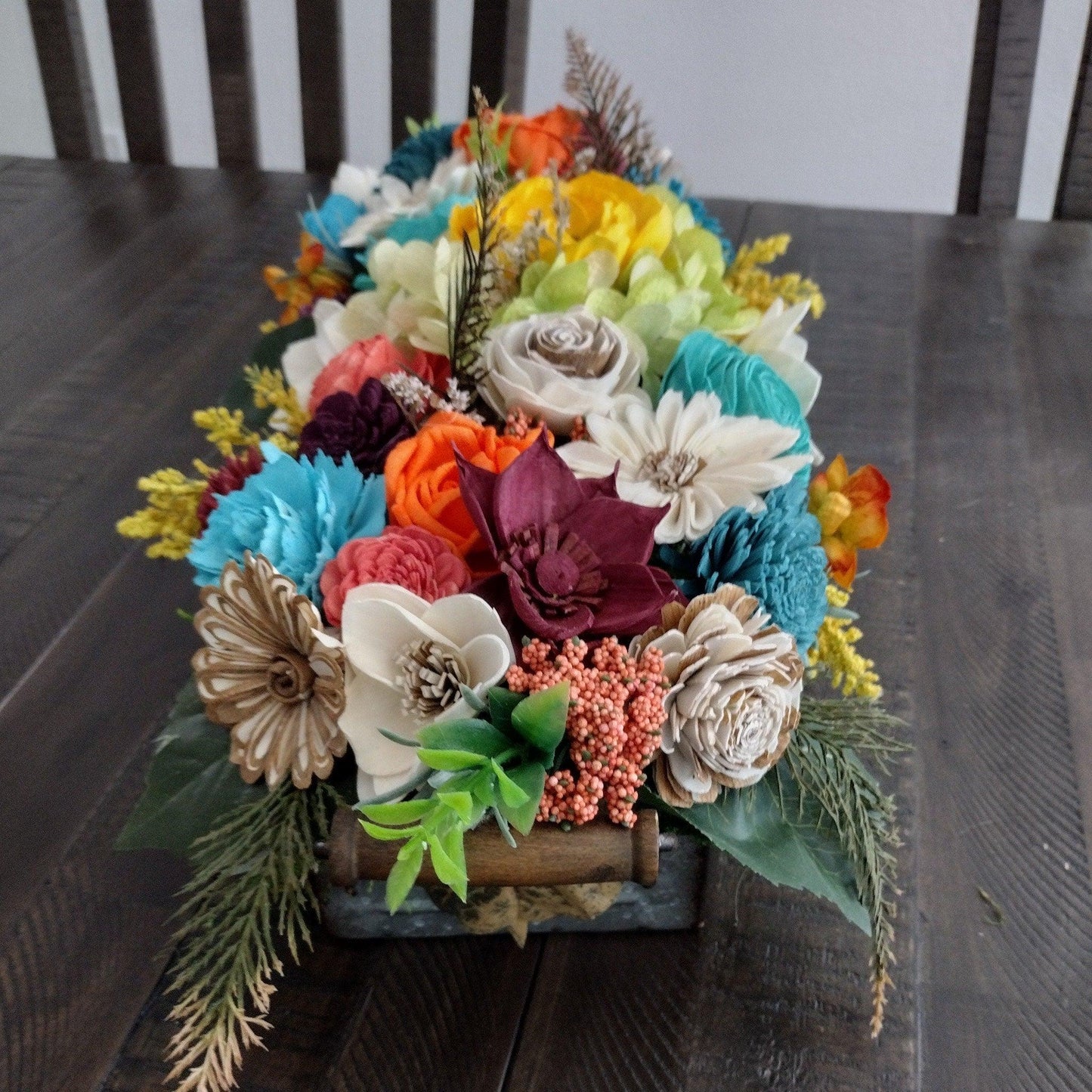 Beautiful brillant colored Centerpiece. Sola Wood Flower Arrangement, Christmas Gift