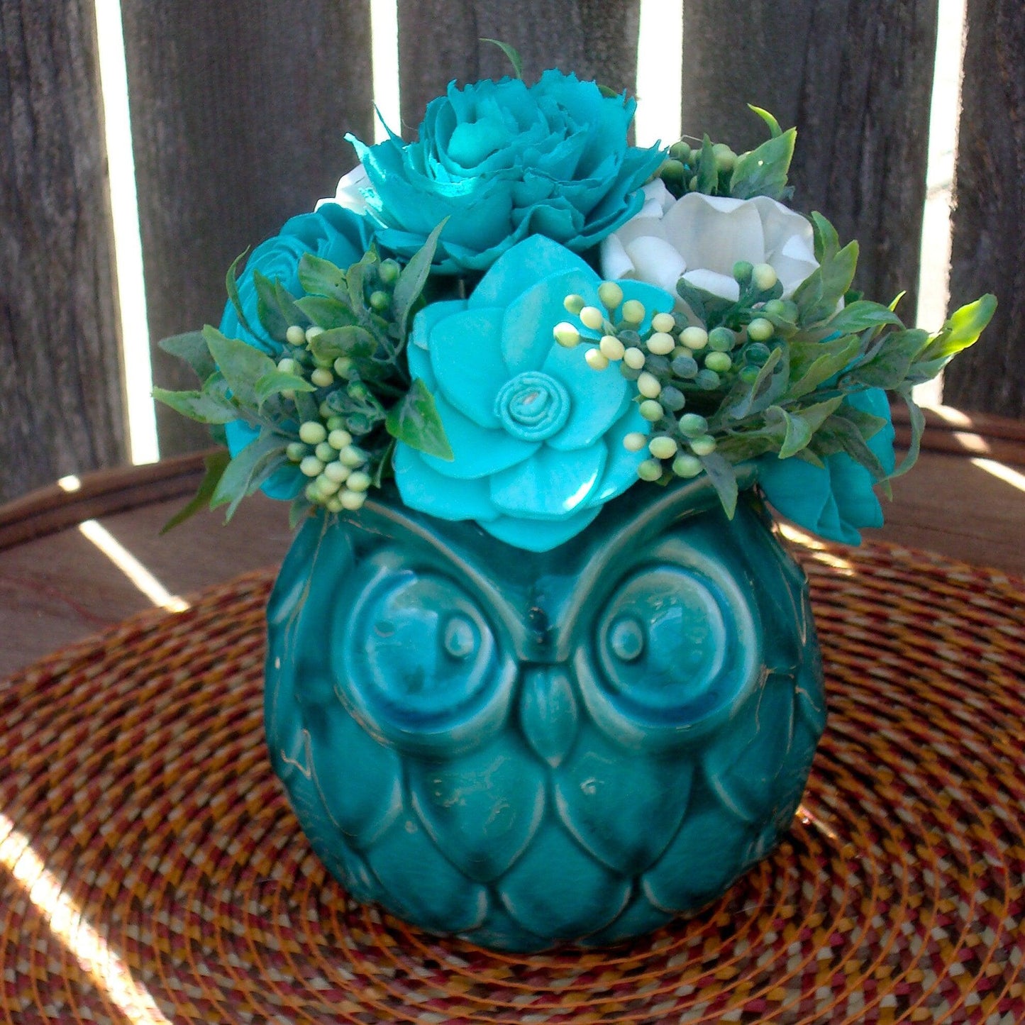 Sola Wood Flowers, Owl Collectors Gift, Teal Wood Flowers