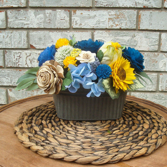 Blue and Yellow Sola Wood Flowers Arrangement, Gift for her