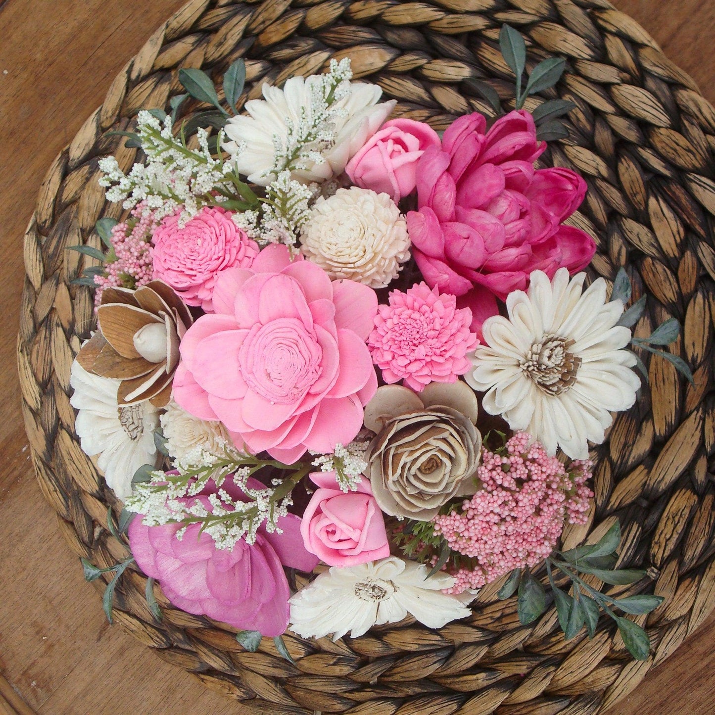 Pink Sola Wood Flowers in  Wood Containter, perfect gift for her, Gift for Mom, Centerpiece, Sola Wood Flowers