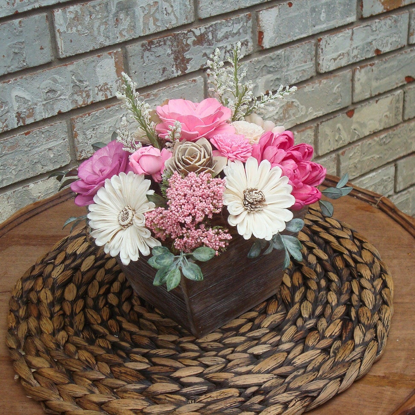 Pink Sola Wood Flowers in  Wood Containter, perfect gift for her, Gift for Mom, Centerpiece, Sola Wood Flowers