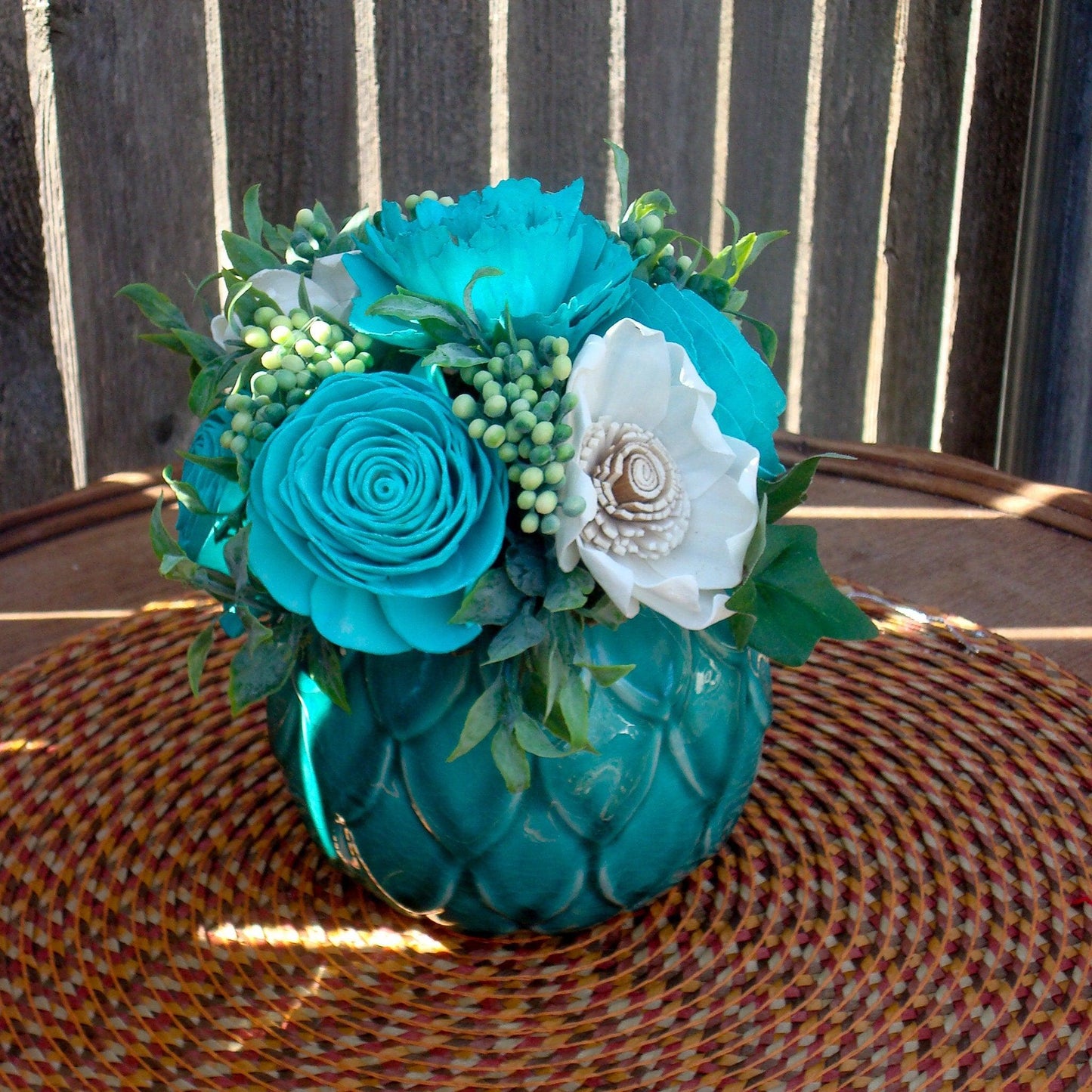 Sola Wood Flowers, Owl Collectors Gift, Teal Wood Flowers