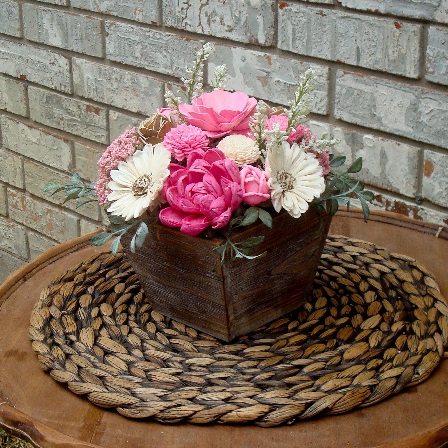 Pink Sola Wood Flowers in  Wood Containter, perfect gift for her, Gift for Mom, Centerpiece, Sola Wood Flowers