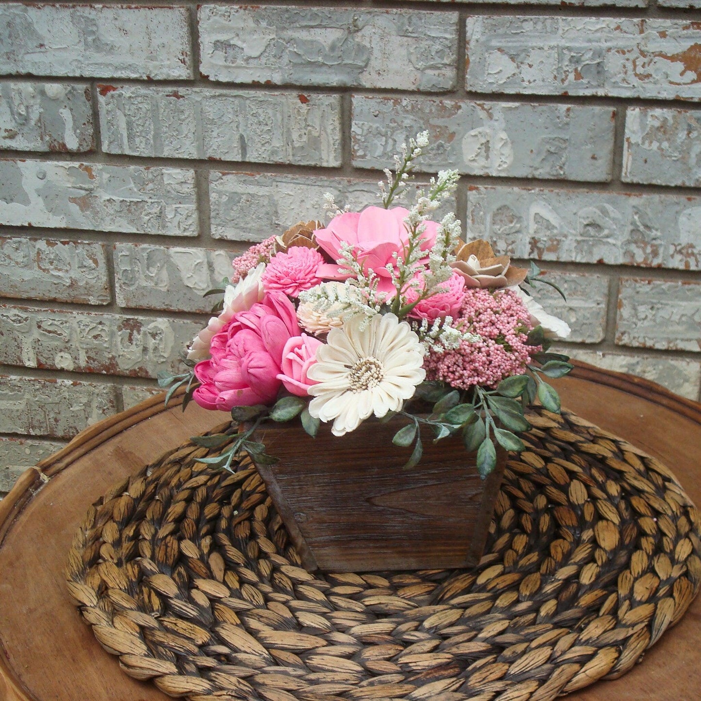 Pink Sola Wood Flowers in  Wood Containter, perfect gift for her, Gift for Mom, Centerpiece, Sola Wood Flowers