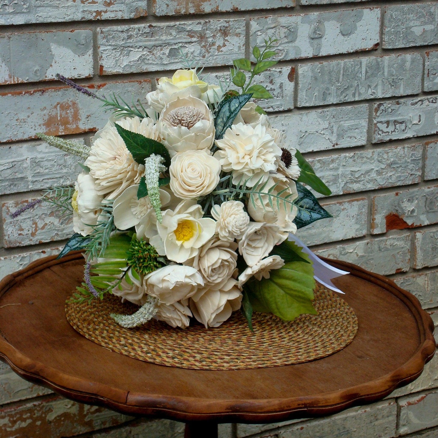 All White Bridal Bouquet, Sola Flower Bouquet, All White Wedding Flowers