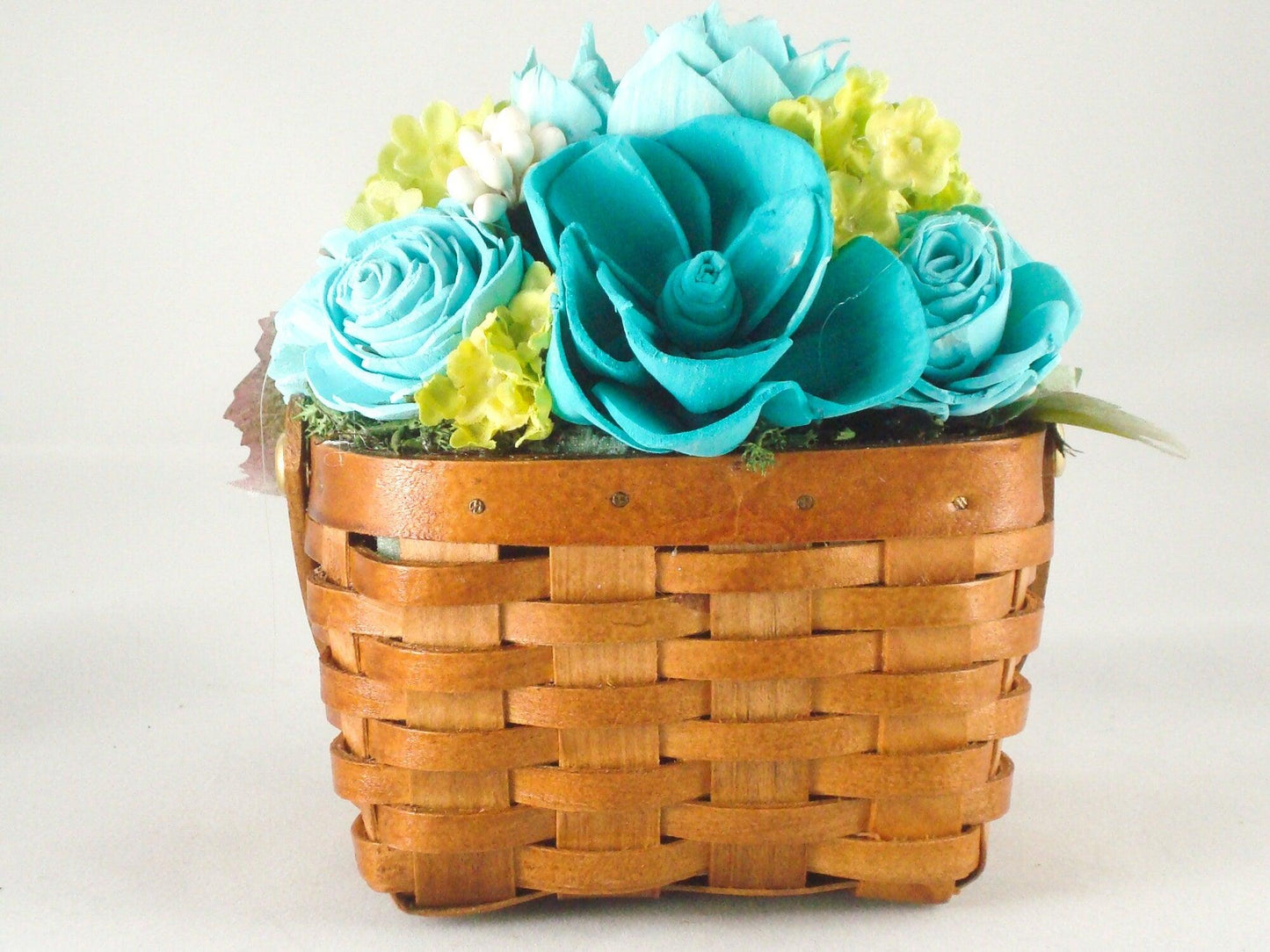 Hand Dyed Wedding florals teal in a basket