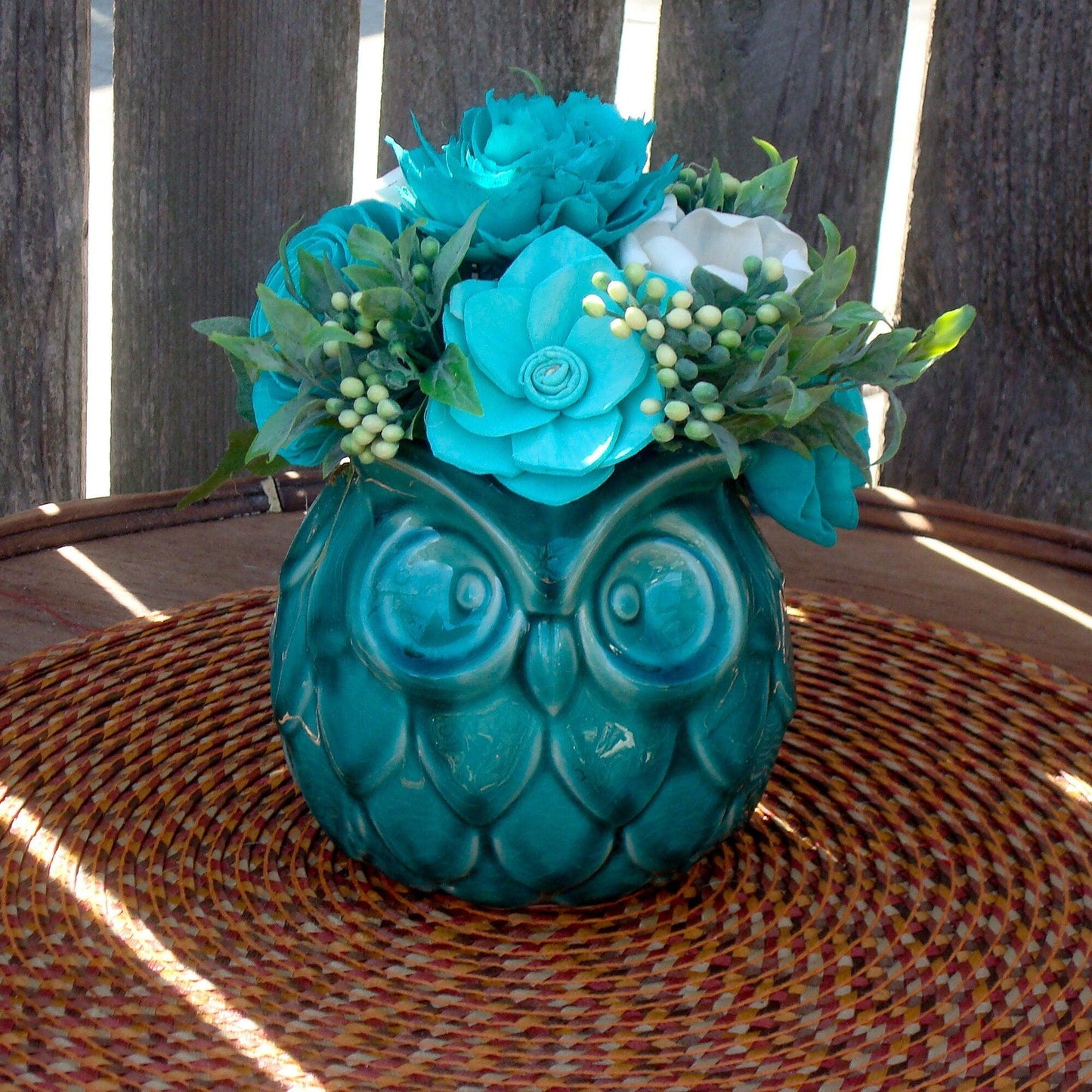 Sola Wood Flowers, Owl Collectors Gift, Teal Wood Flowers