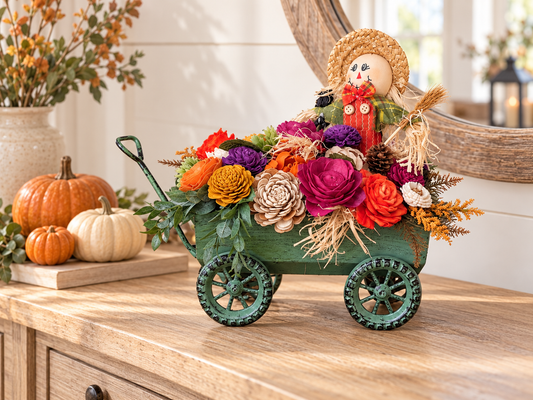 Fall Scarecrow Wagon Centerpiece | Sola Wood Flower Arrangement