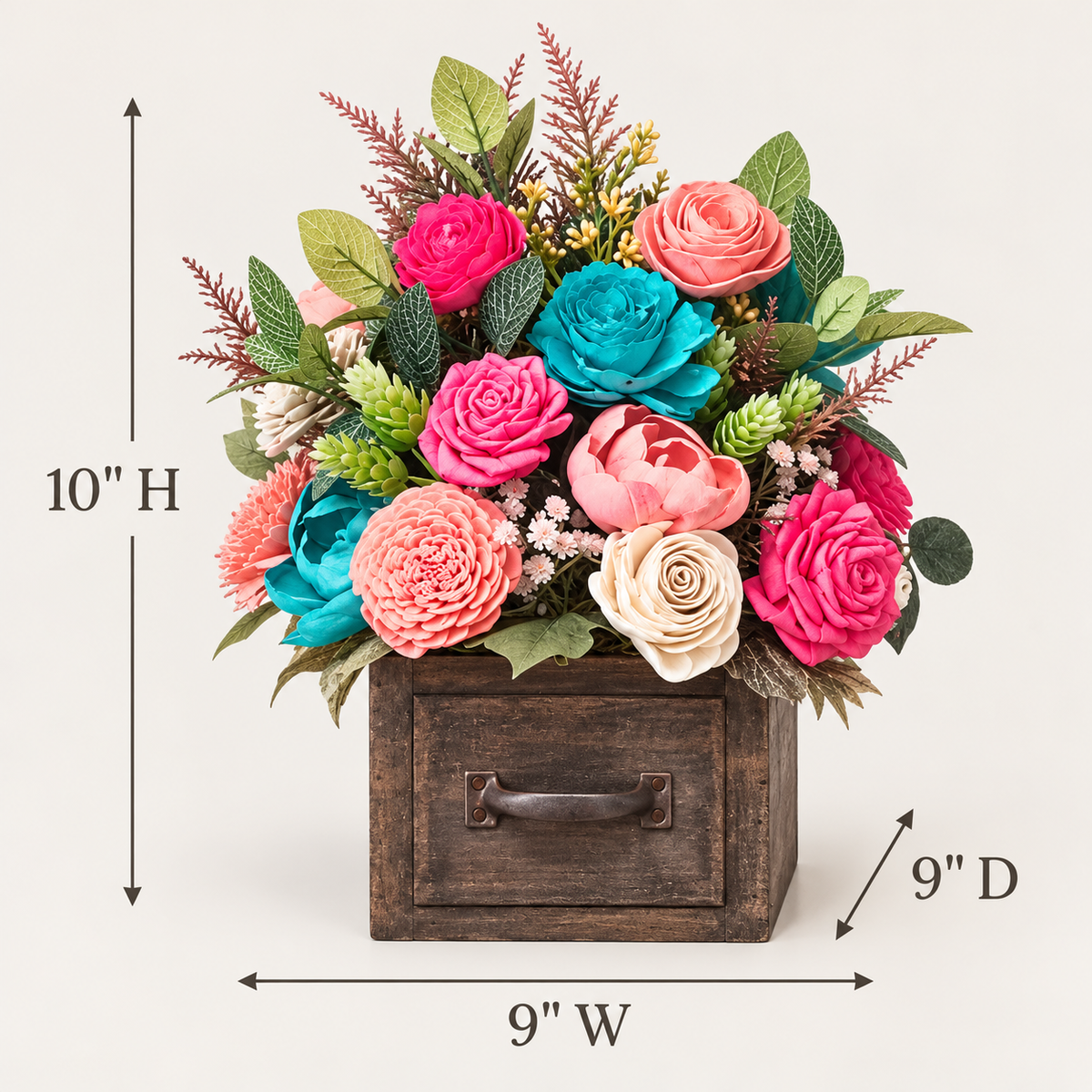 Colorful Sola Wood Flower Arrangement | Rustic Farmhouse Drawer Centerpiece