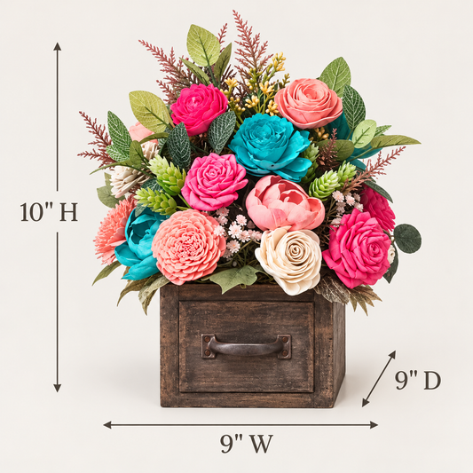 Colorful Sola Wood Flower Arrangement | Rustic Farmhouse Drawer Centerpiece